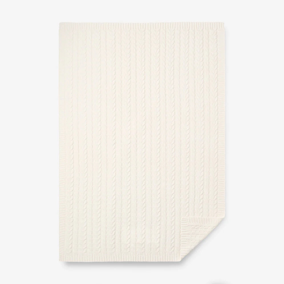 Horseshoe Cable Knit Baby Blanket - White