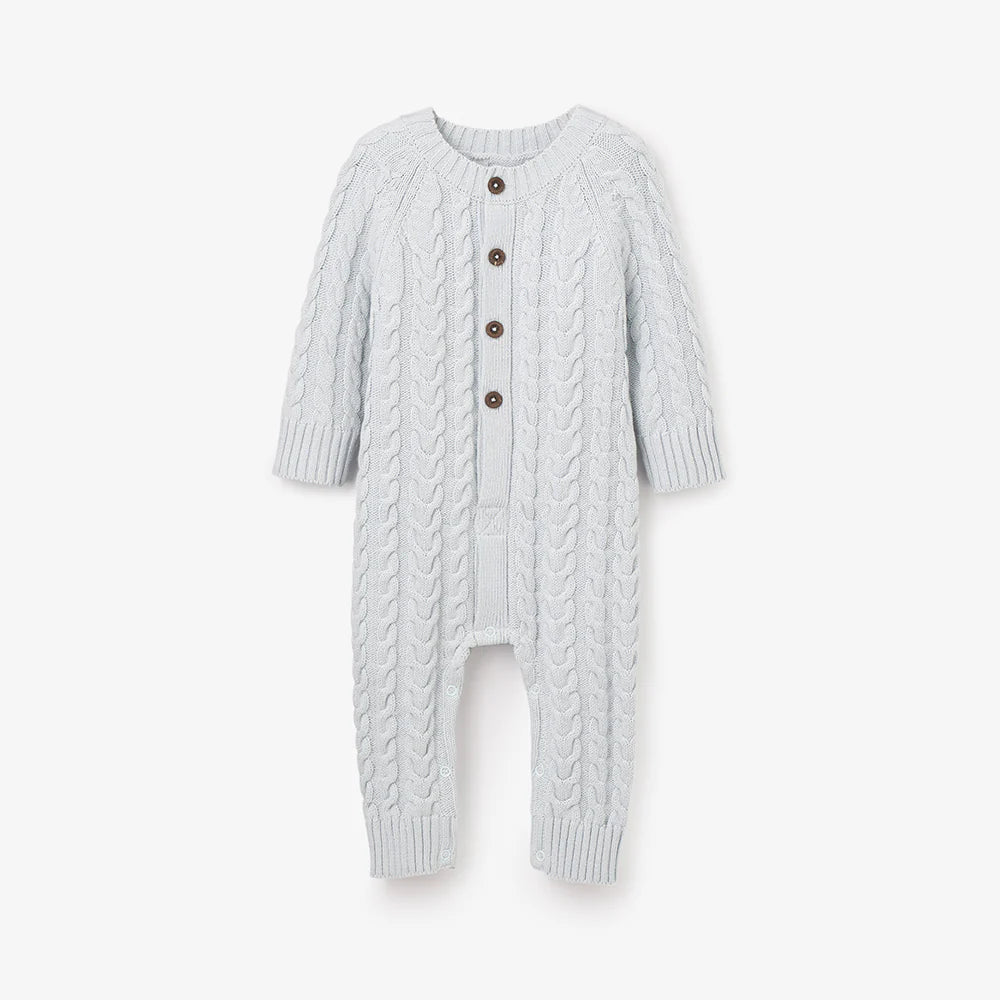 Horseshoe Cable Knit Baby Jumpsuit - Pale Blue