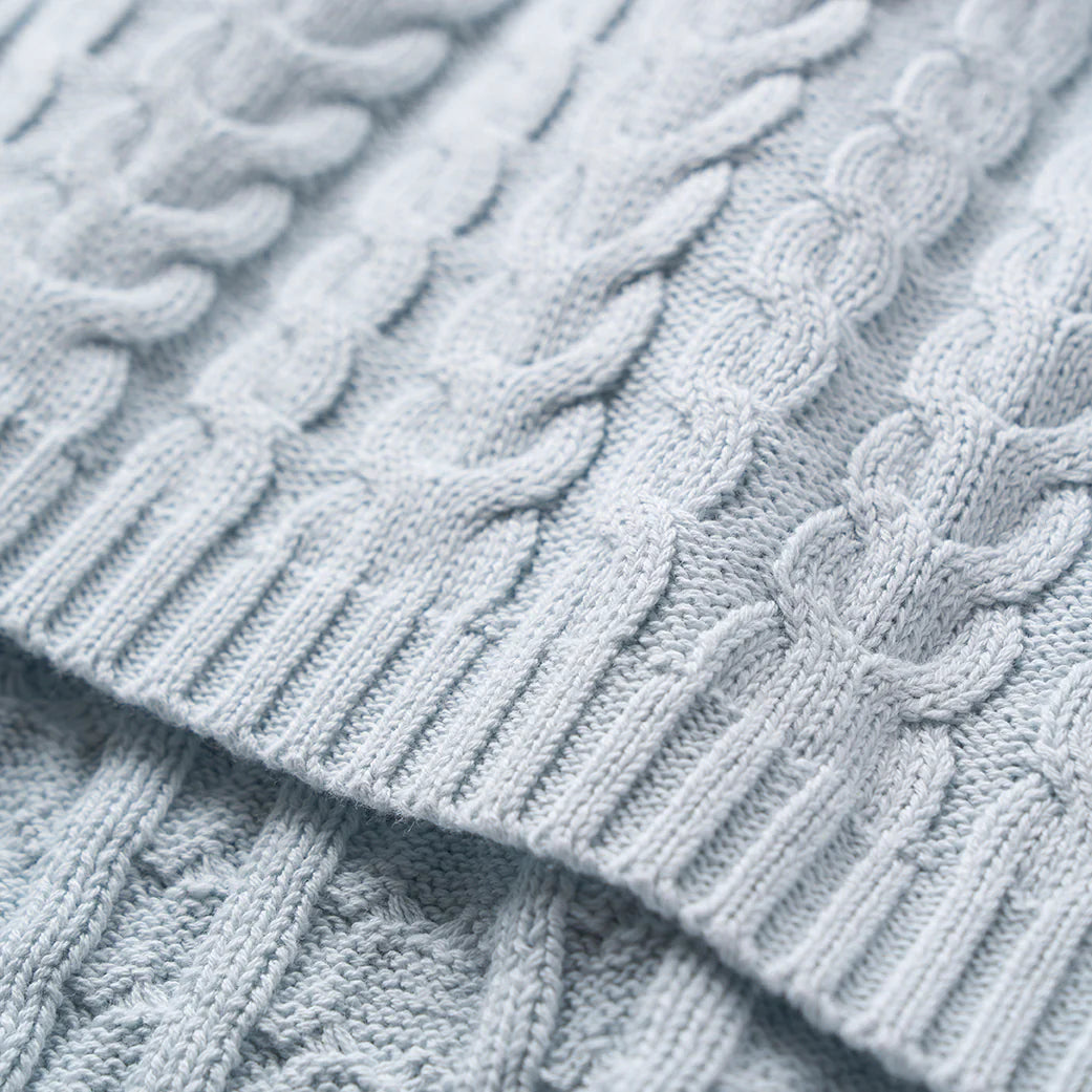 Horseshoe Cable Knit Baby Blanket - Pale Blue