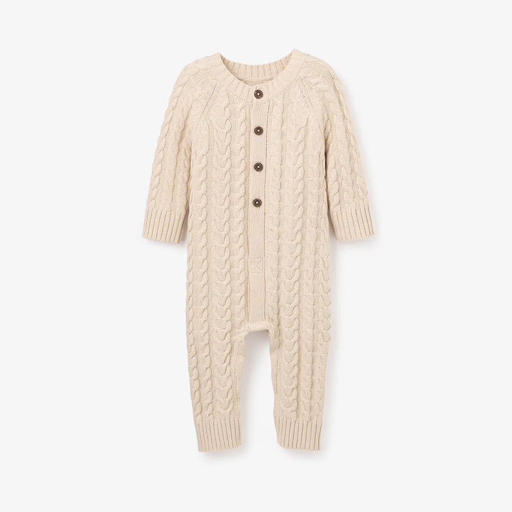 Horseshoe Cable Knit Baby Jumpsuit - Rainy Day
