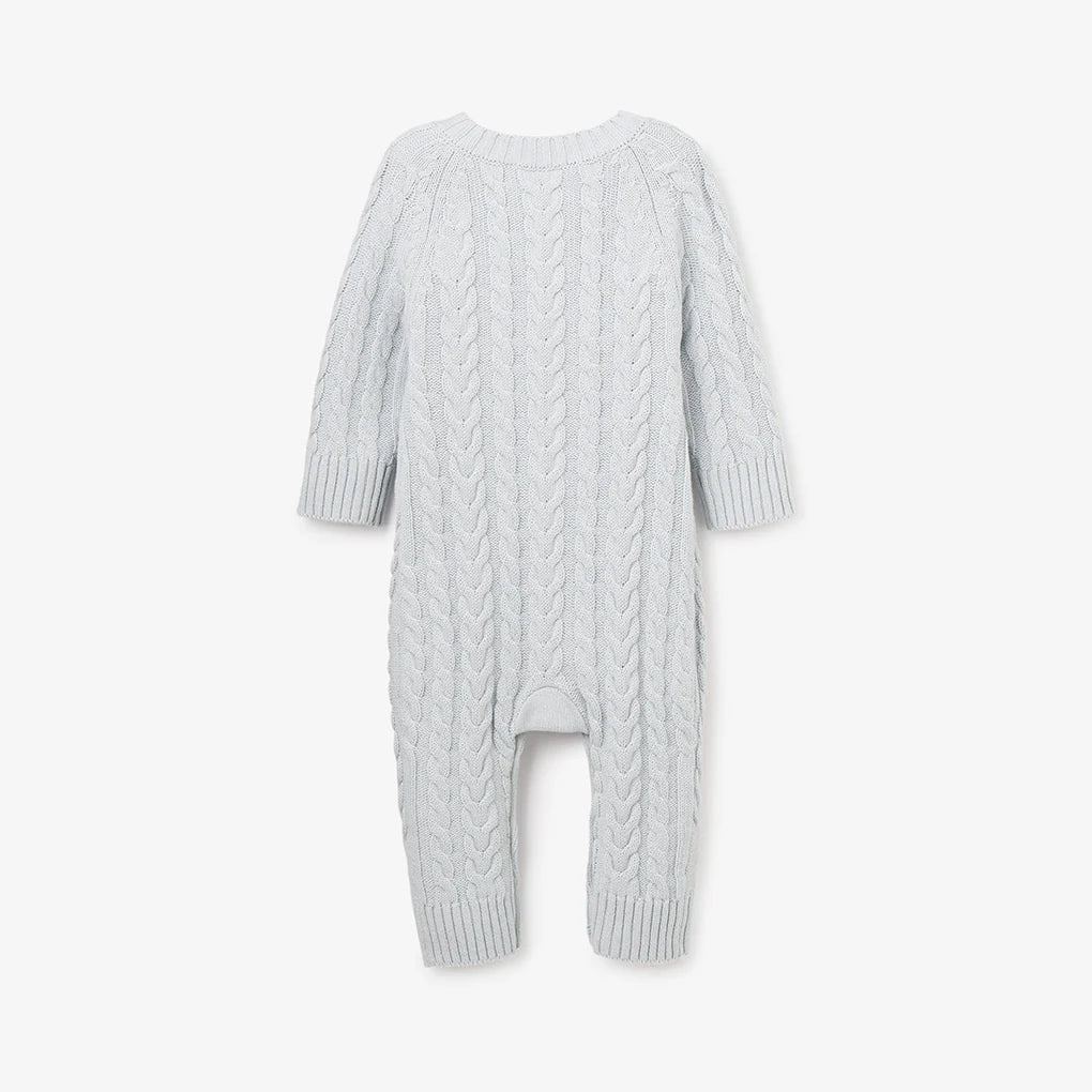 Horseshoe Cable Knit Baby Jumpsuit - Pale Blue