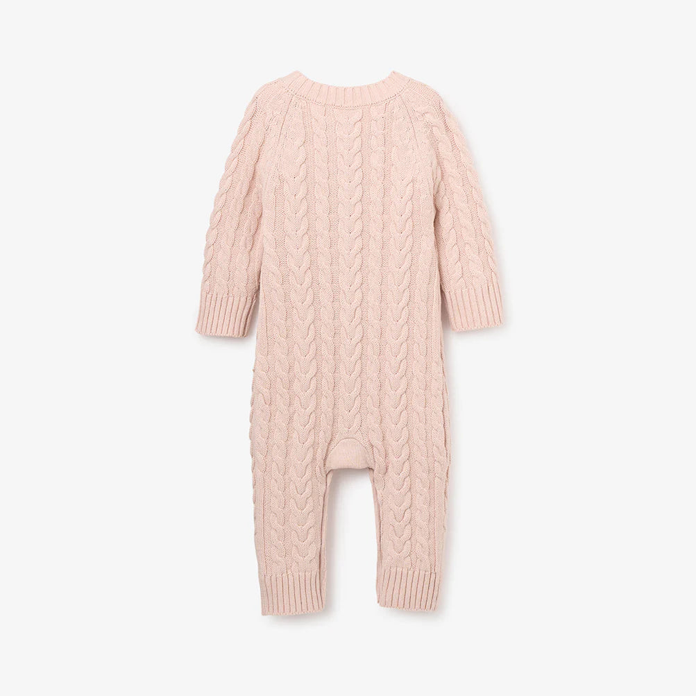 Horseshoe Cable Knit Baby Jumpsuit - Pale Pink