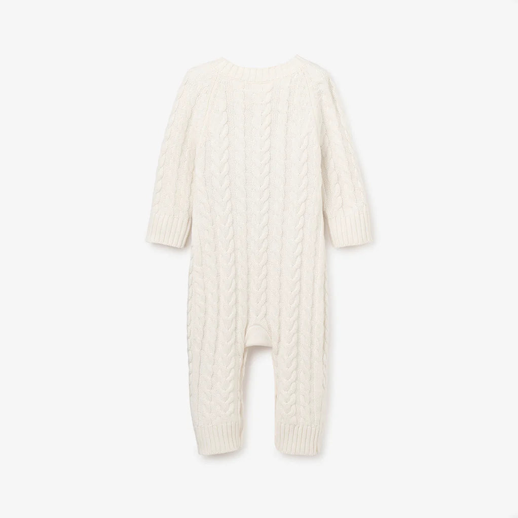 Horseshoe Cable Knit Baby Jumpsuit - Whisper White