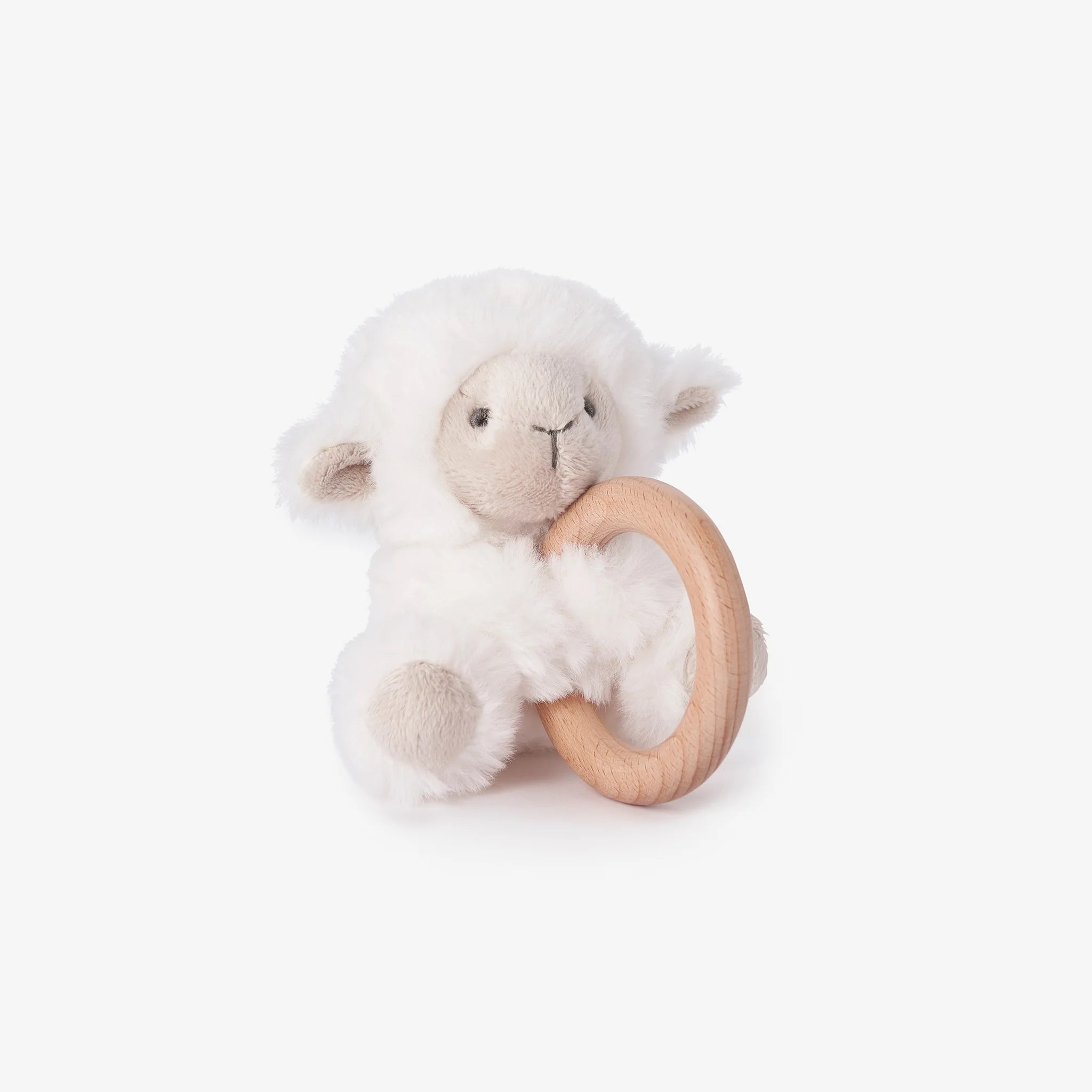Plush Wooden Ring Rattle - Lamb
