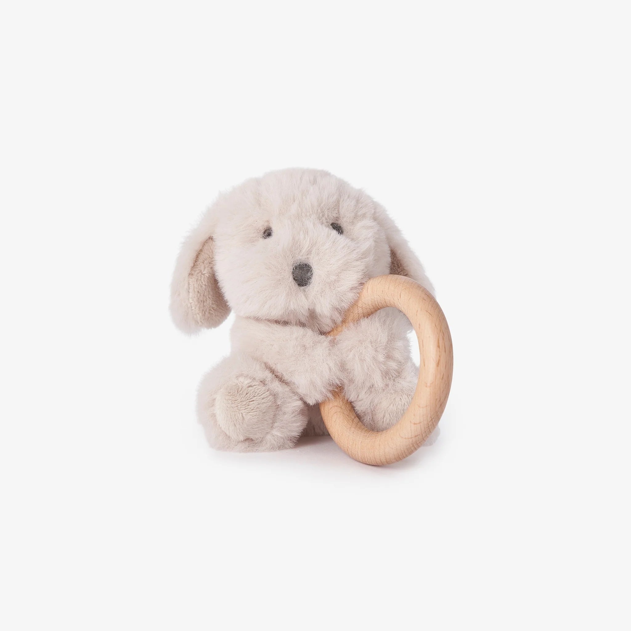 Plush Wooden Ring Rattle - Puppy