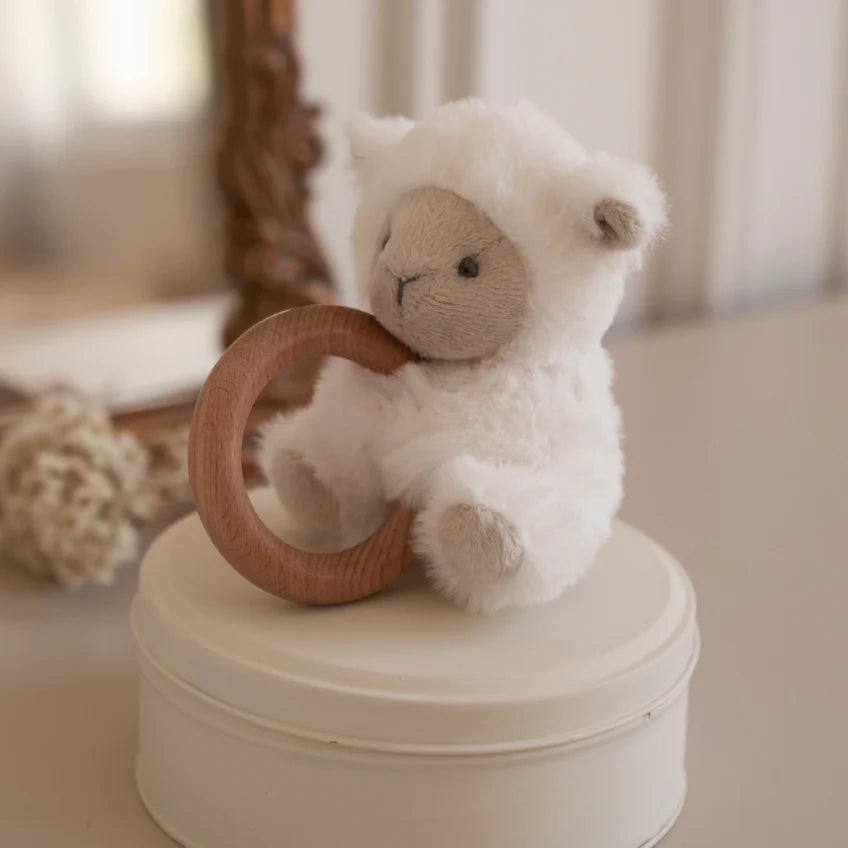 Plush Wooden Ring Rattle - Lamb