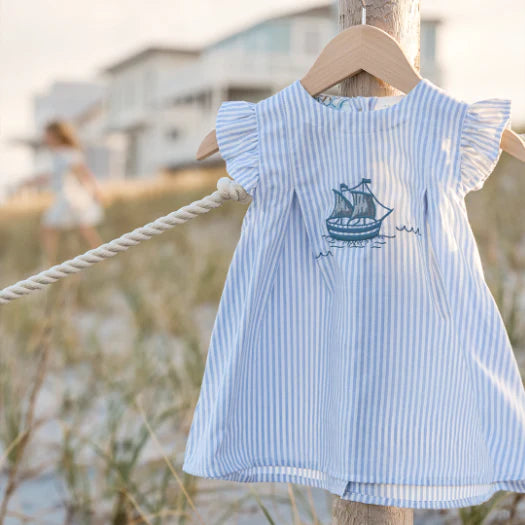 Oxford Stripe Boat Embroidered Dress