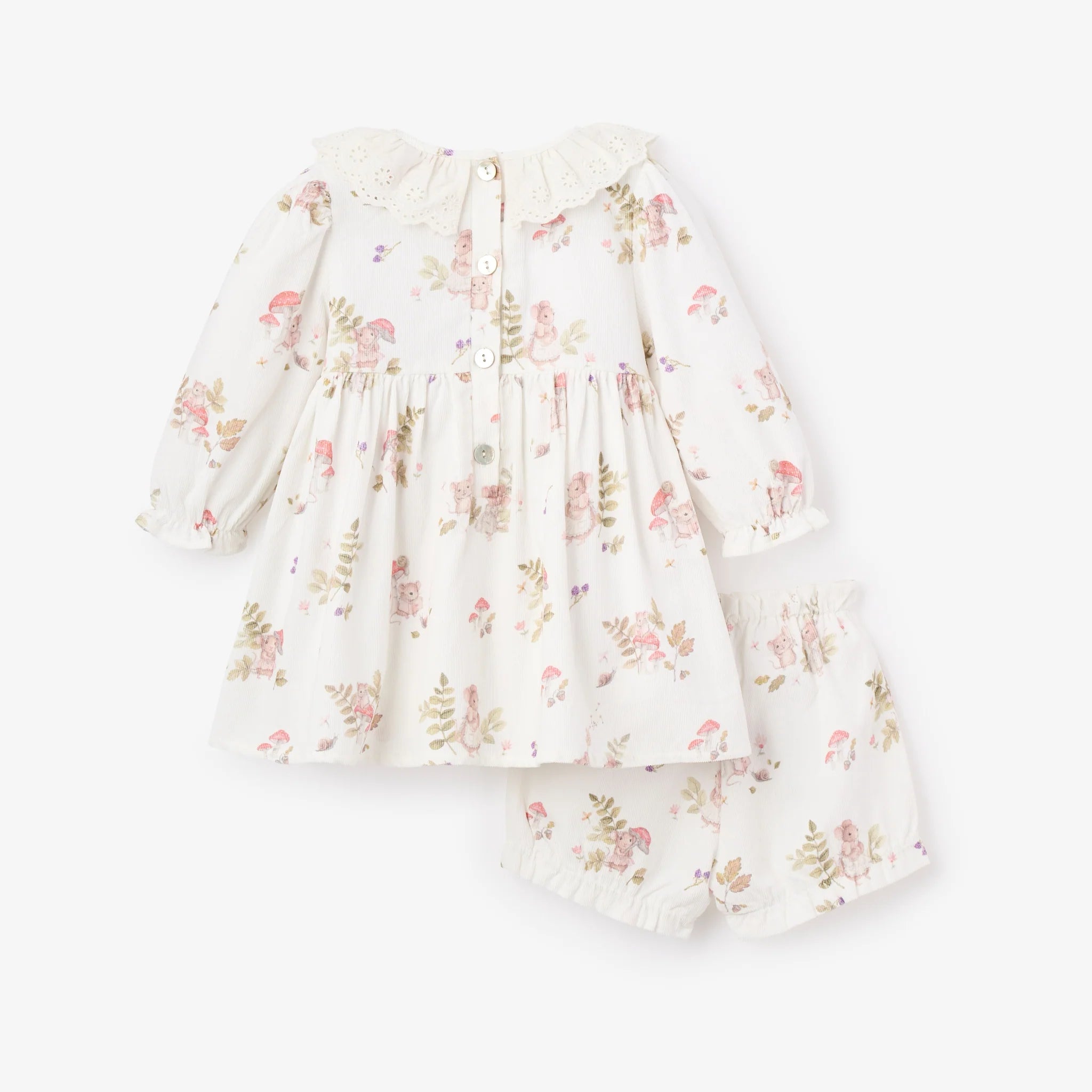 Magical Mouse Print Mini Cord Lace Collar Dress + Bloomer Set