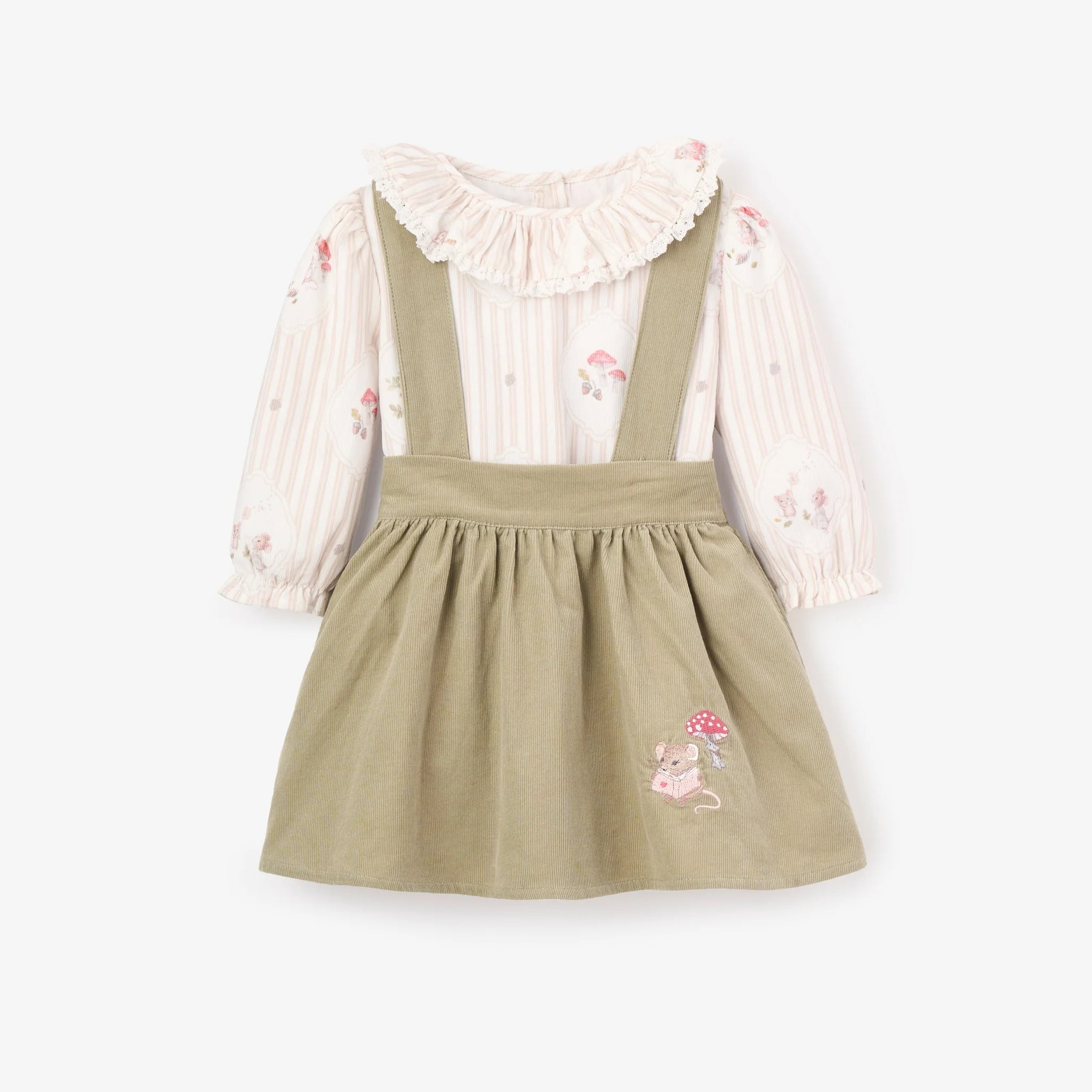 Magical Mouse Cameo Stripe Mini Cord Top + Pinafore Dress Set