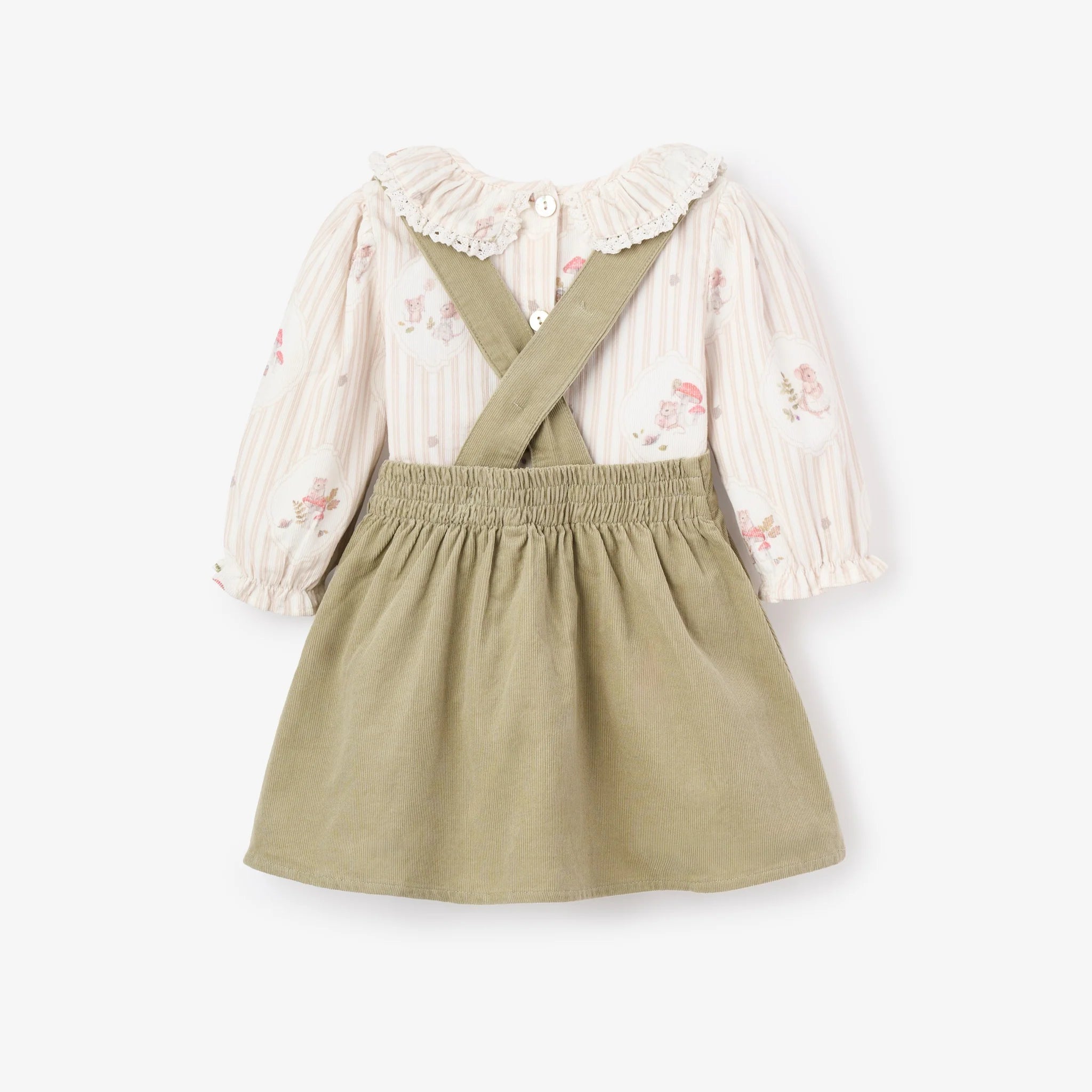 Magical Mouse Cameo Stripe Mini Cord Top + Pinafore Dress Set