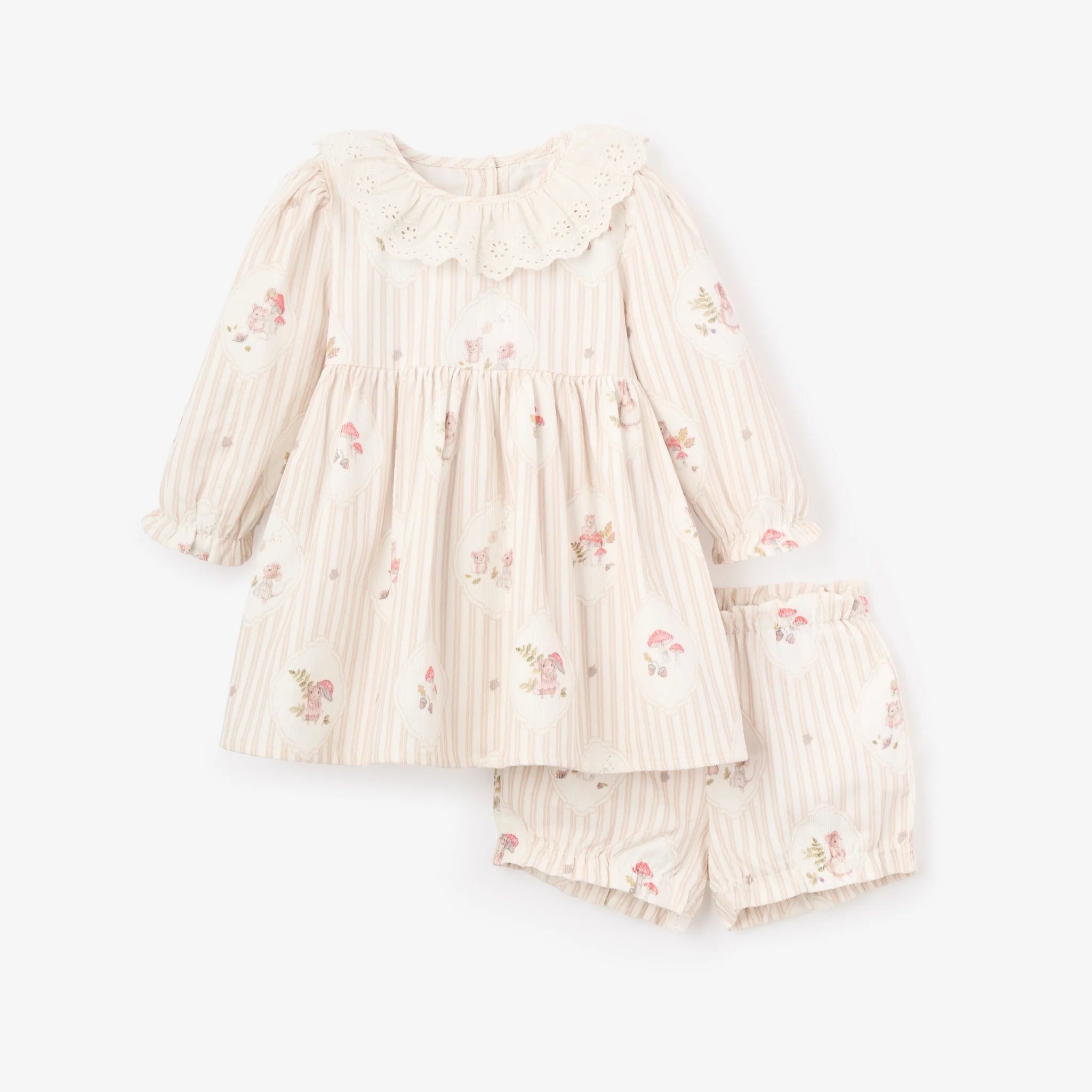 Magical Mouse Cameo Stripe Mini Cord Lace Collar Dress + Bloomer Set