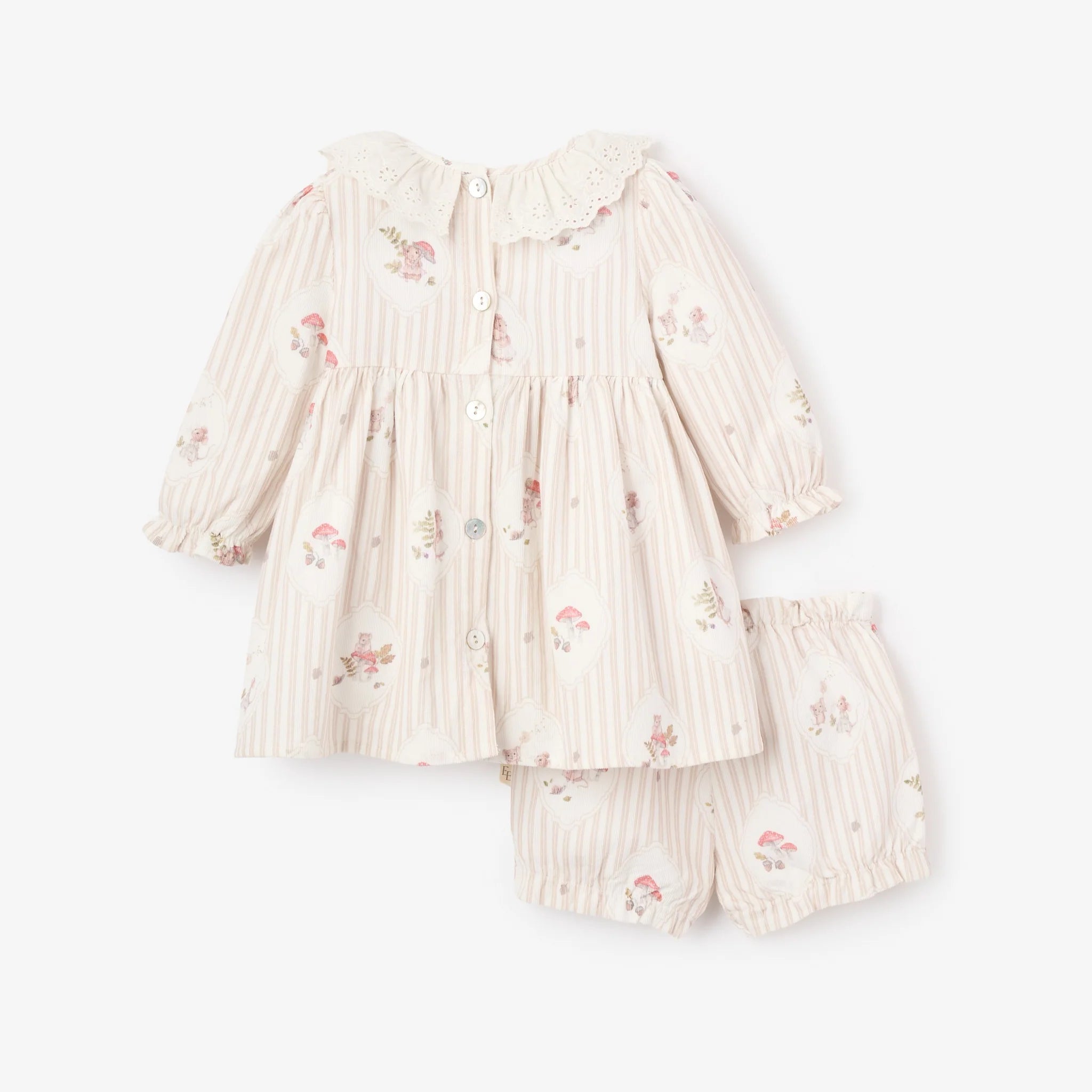 Magical Mouse Cameo Stripe Mini Cord Lace Collar Dress + Bloomer Set