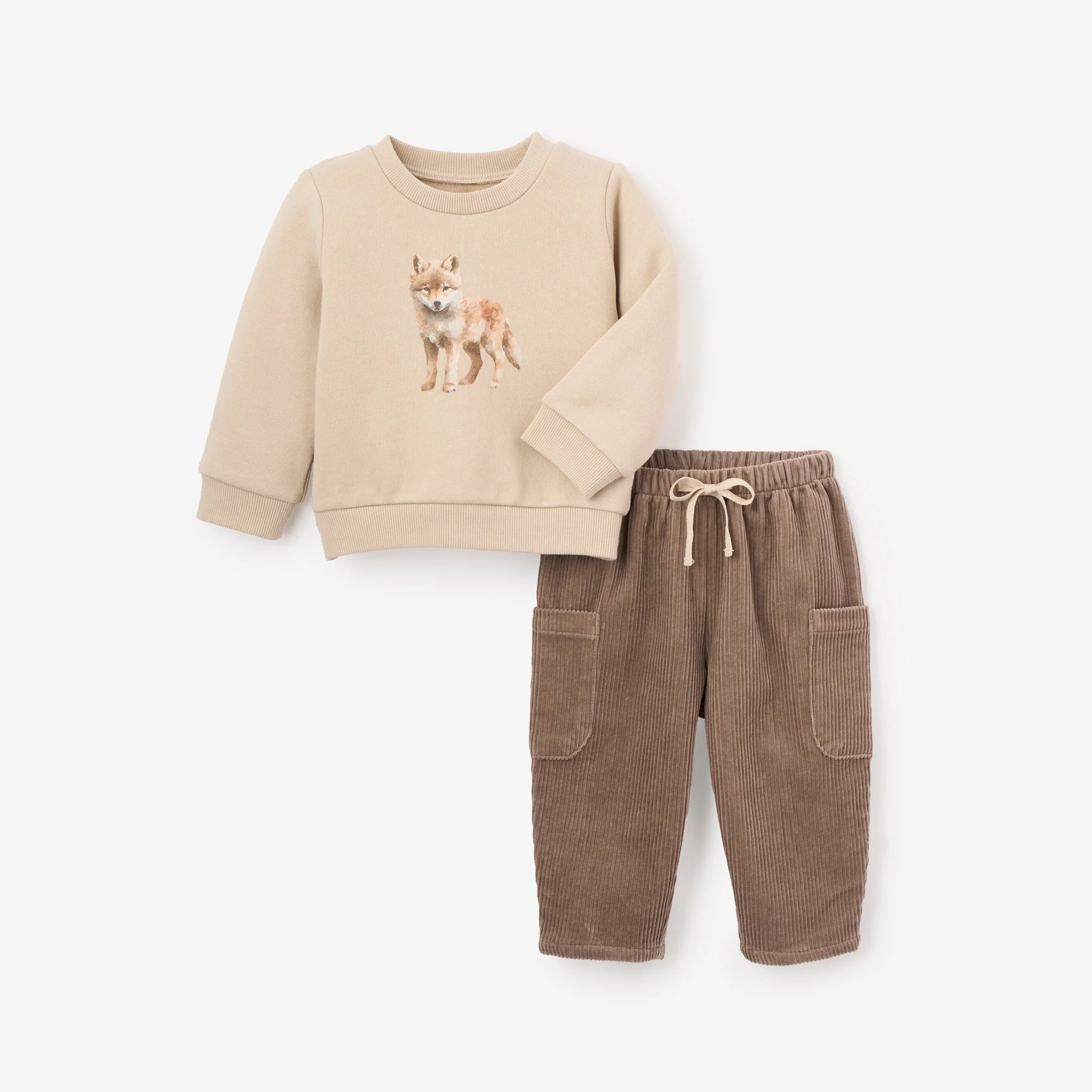Wolf Screenprint Organic Fleece Sweatshirt + Cargo Pant Set