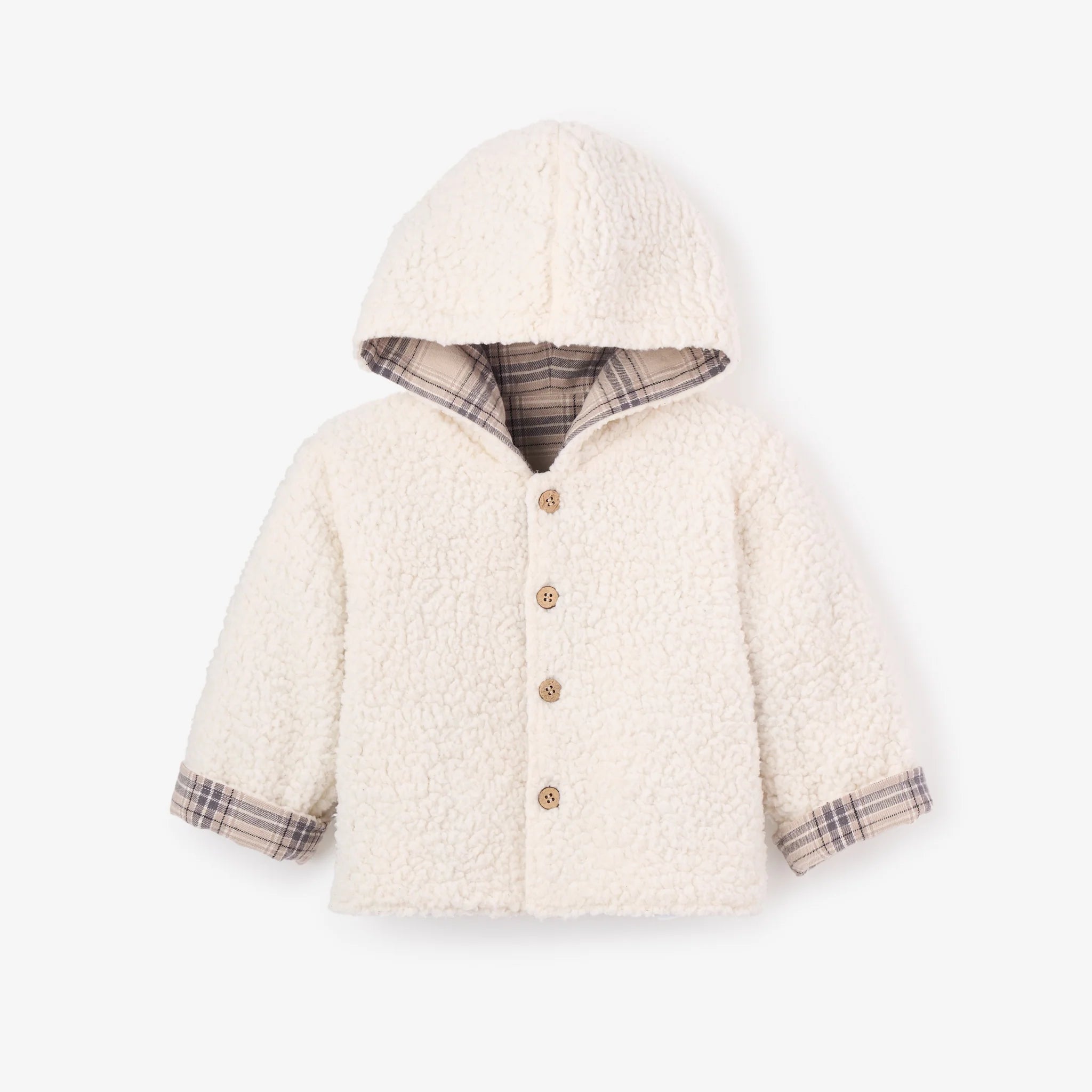 Neutral Plaid Sherpa Lined Reversible Jacket