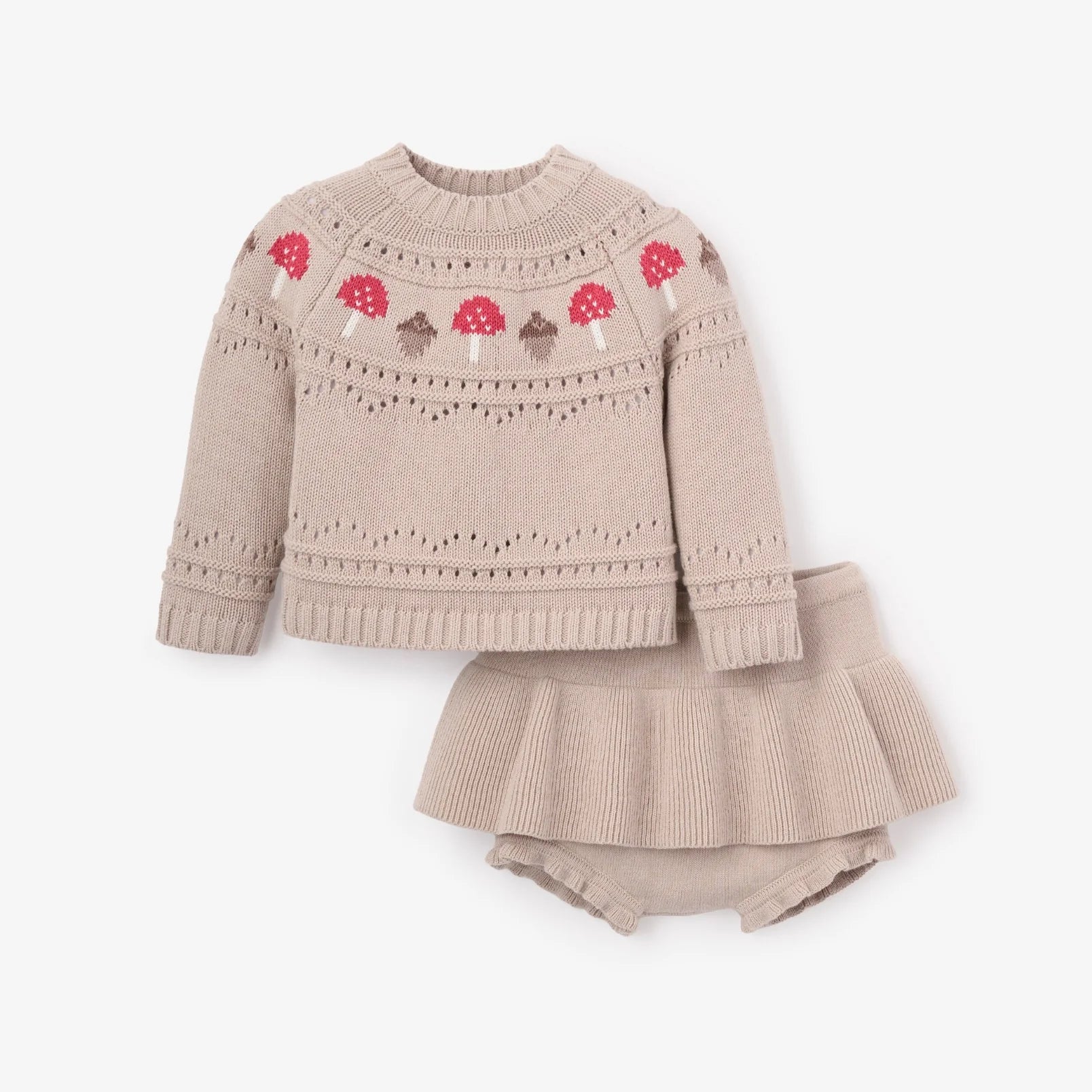 Mushroom Fairisle Knit Sweater + Skirt Set