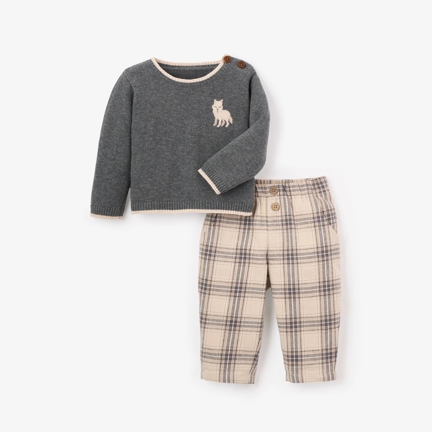 Wolf Knit Sweater + Plaid Pant Set