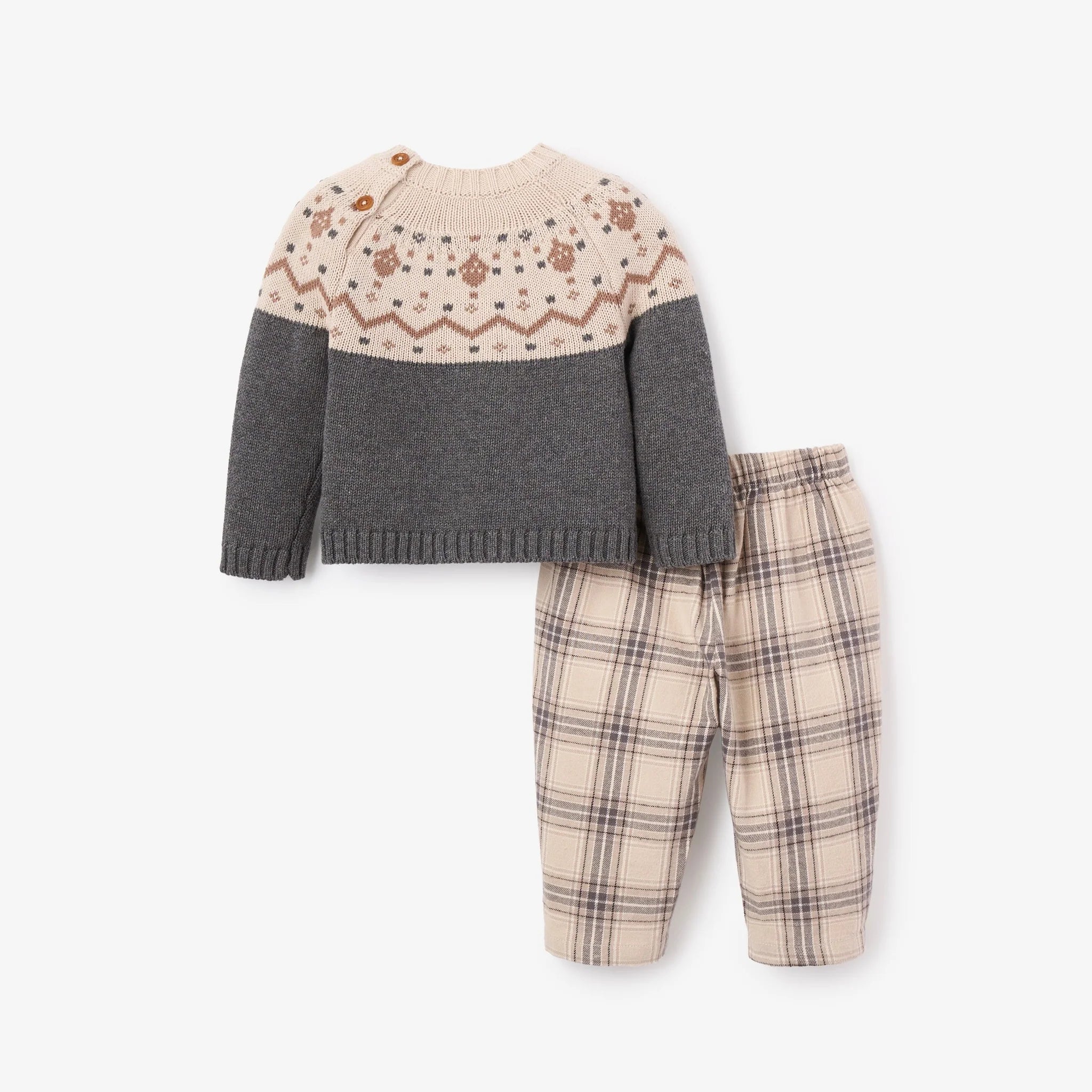 Charcoal Fairisle Sweater + Plaid Pant Set