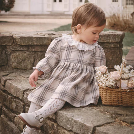 Neutral Plaid Eyelet Collard Dress + Bloomer