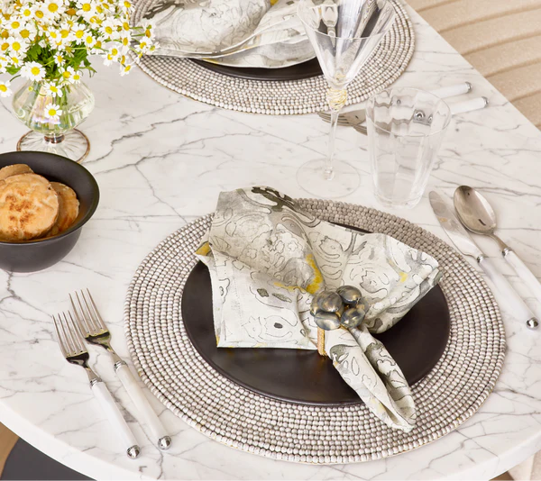 Bonton Napkin Ring Set/4 - Gray & Gold