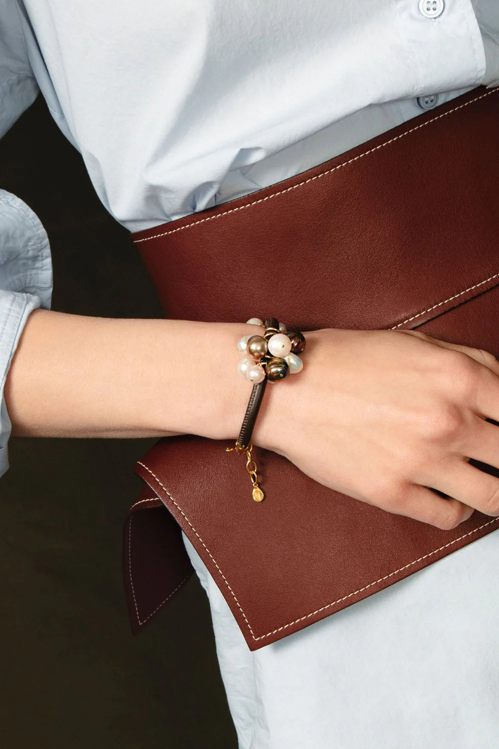Lia Leather Bracelet - Pearl