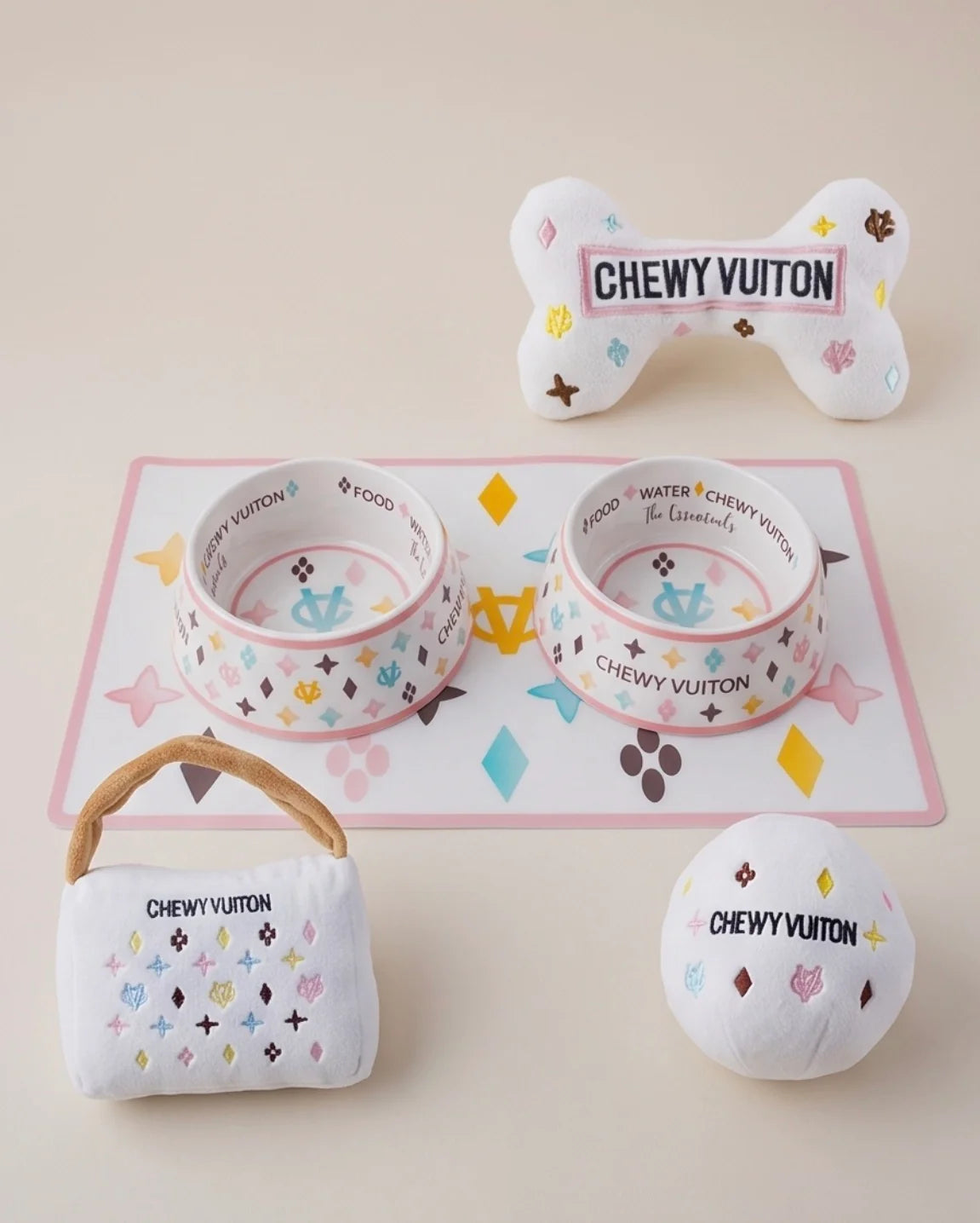 White Chewy Vuiton Bones Squeaker Dog Toy