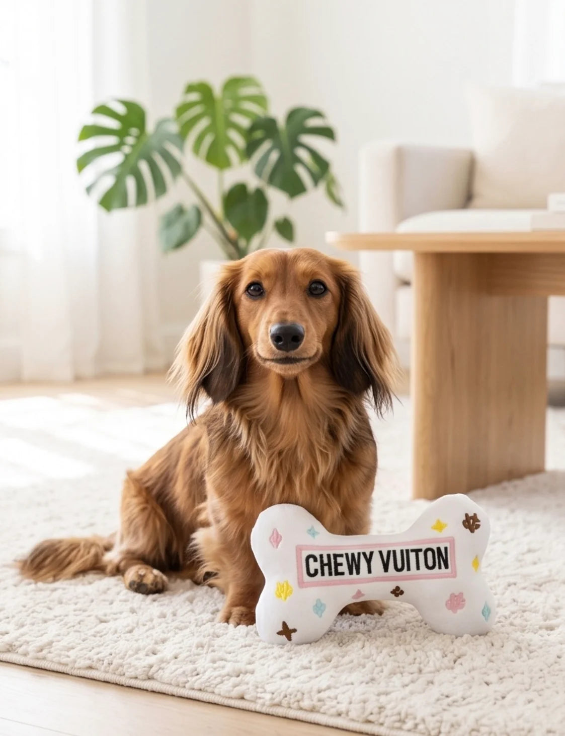White Chewy Vuiton Bones Squeaker Dog Toy