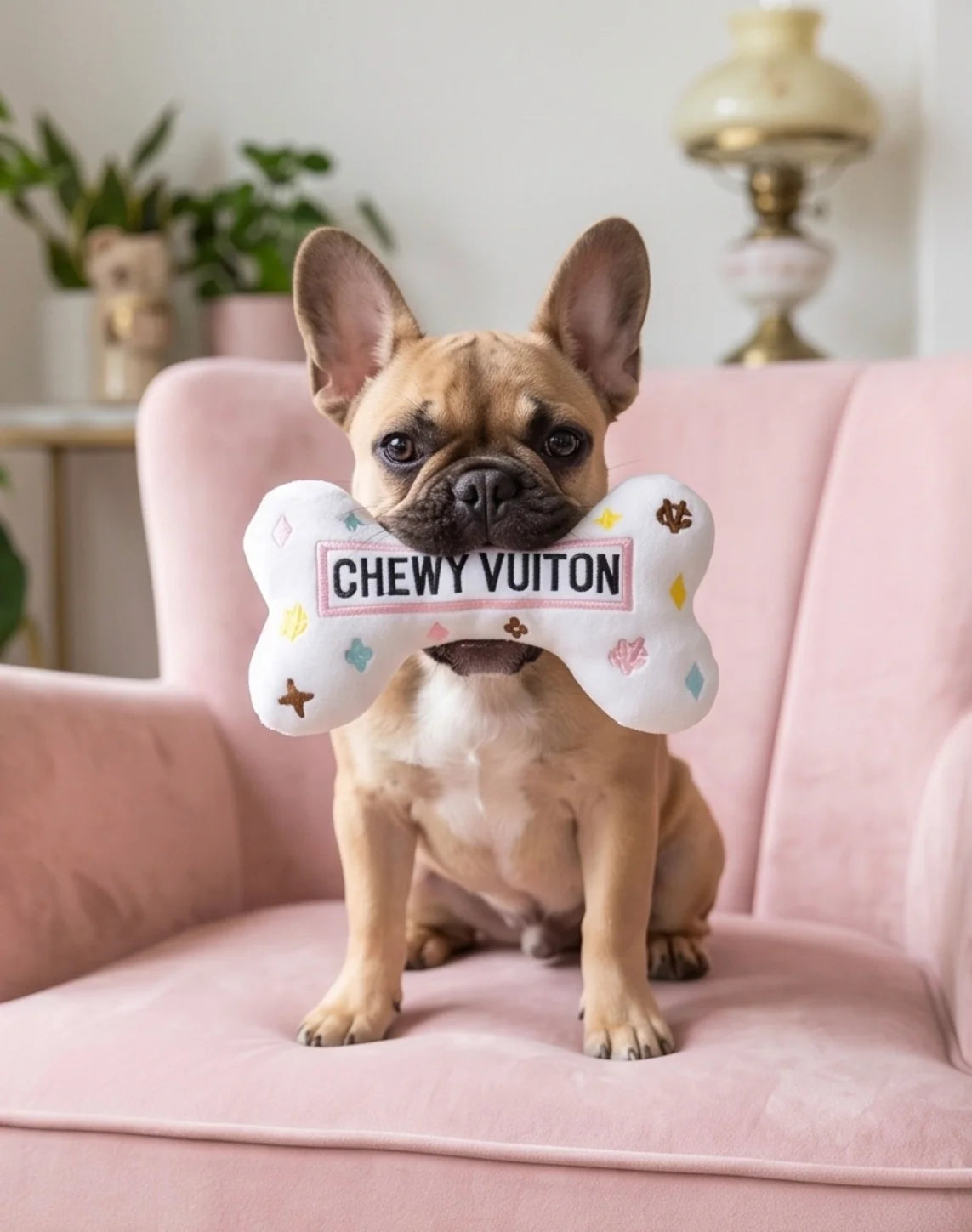 White Chewy Vuiton Bones Squeaker Dog Toy