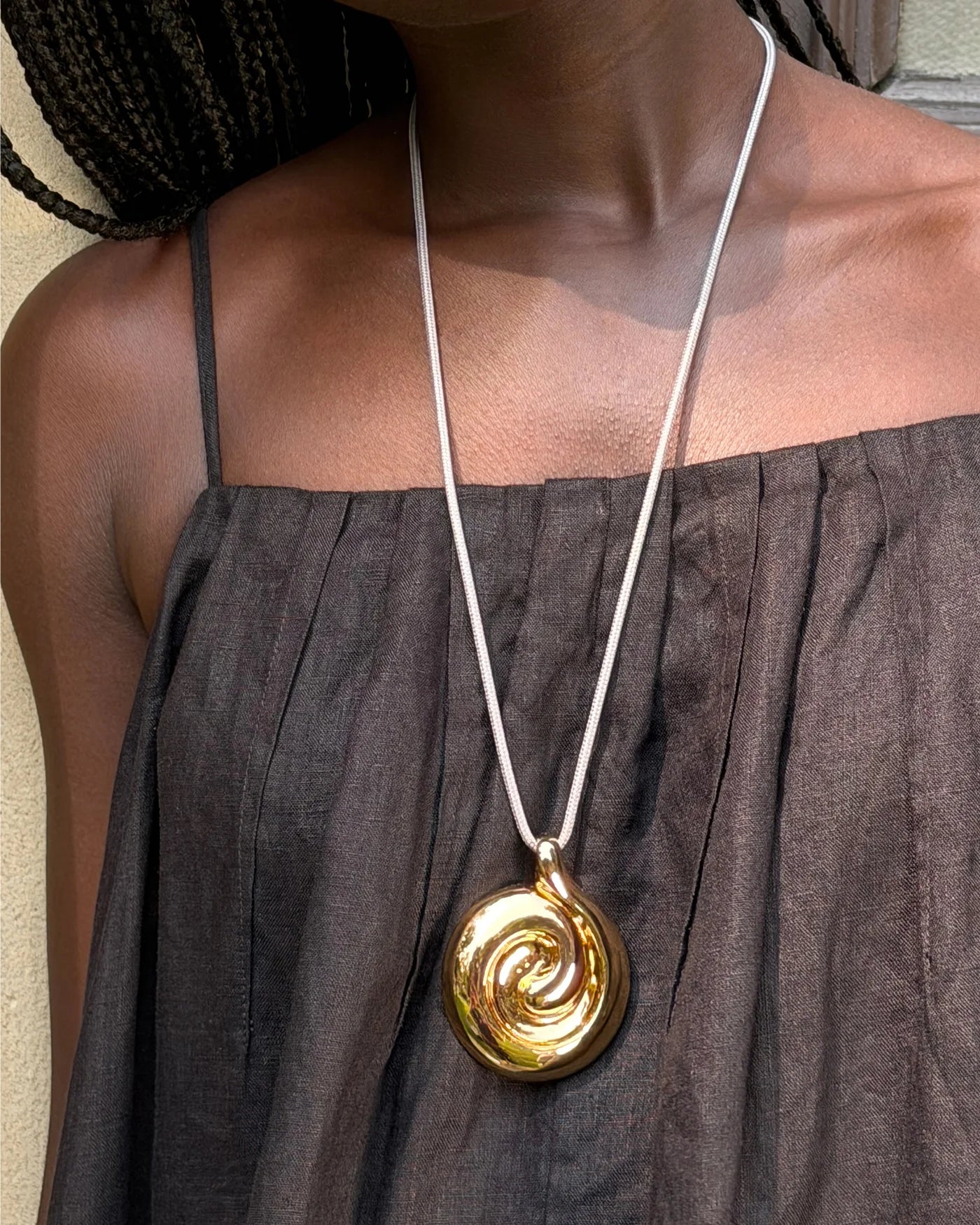 Nico Mirror Pendant Rope Necklace - Gold