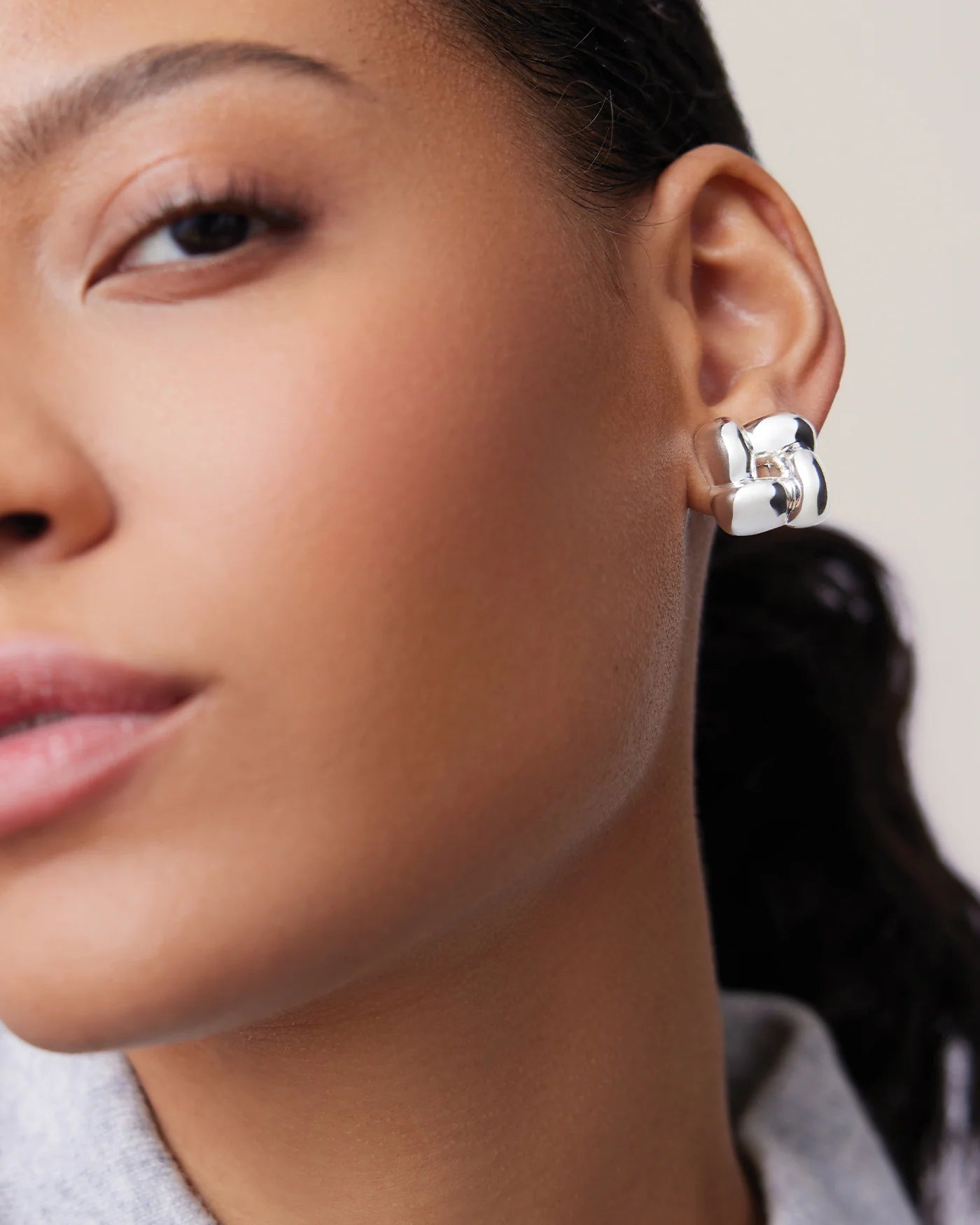Small Woven Square Earring - Silver