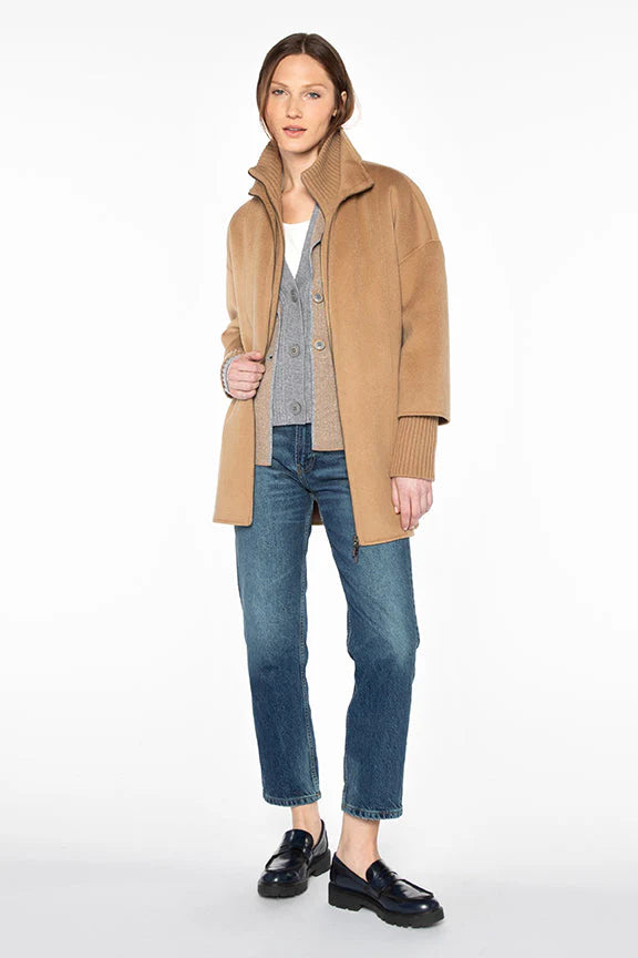 Knit Insert Zip Mock Coat - Loden