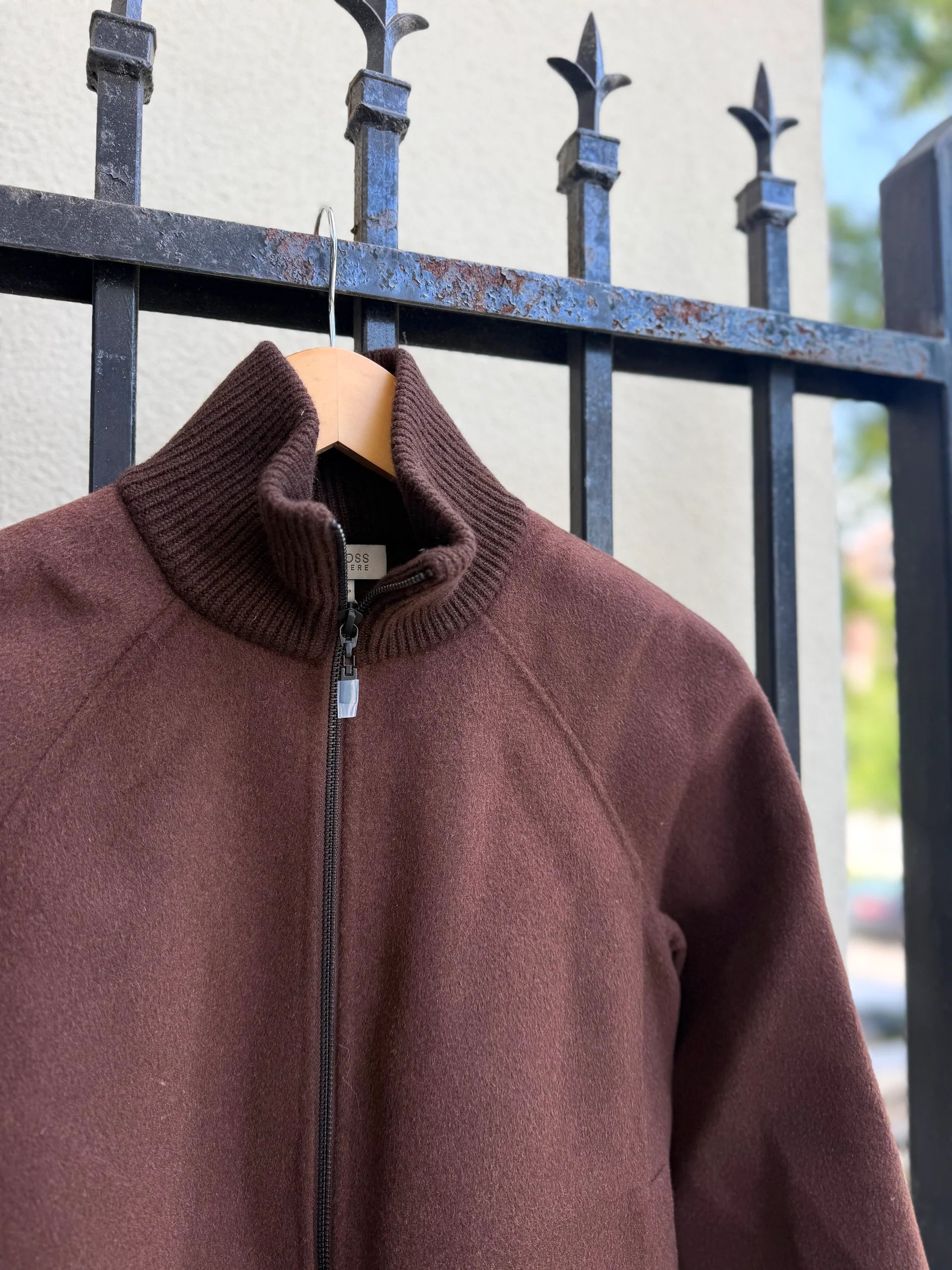Classic Knit Trim Zip Mock Coat - Chocolate