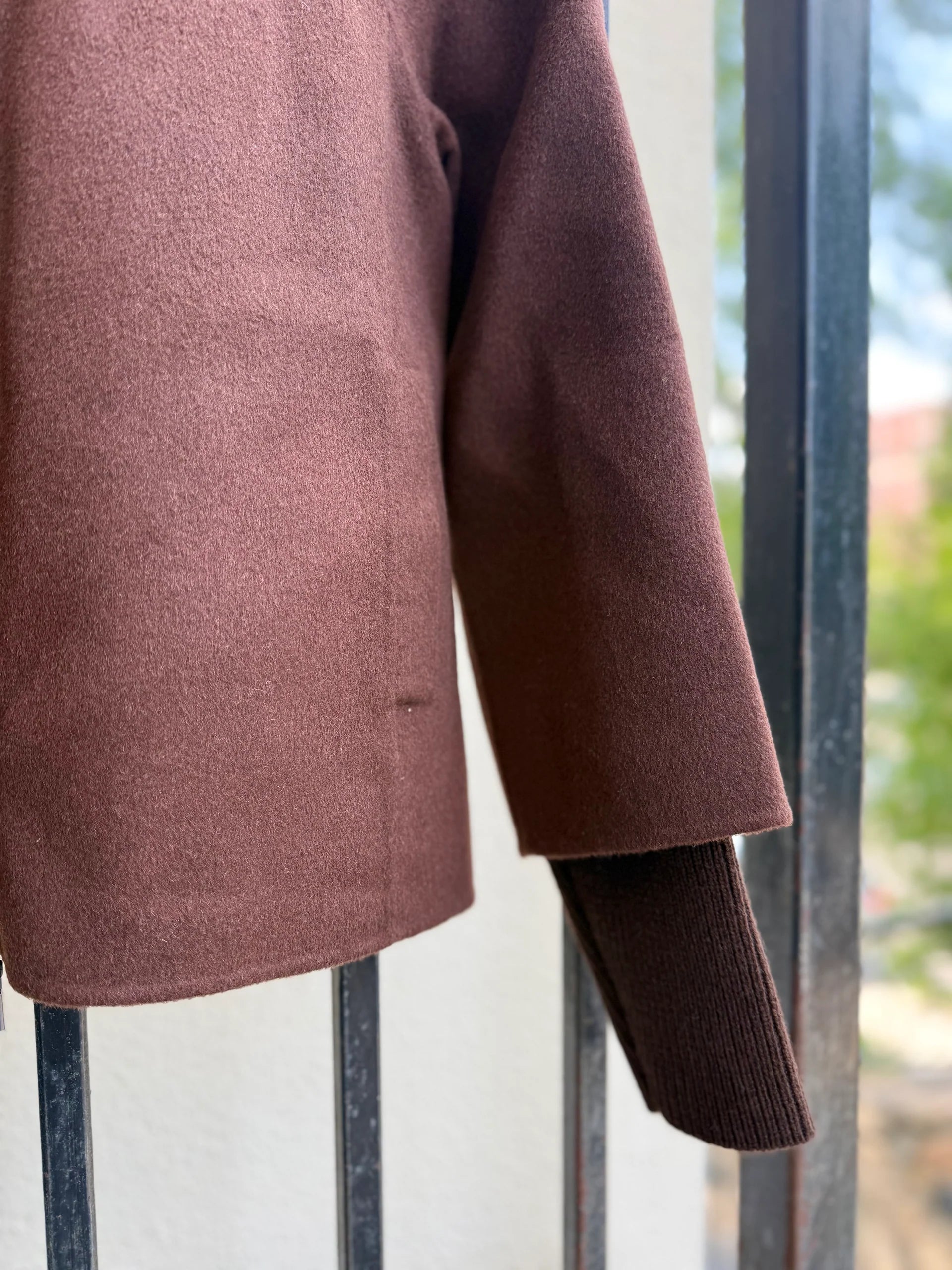 Classic Knit Trim Zip Mock Coat - Chocolate