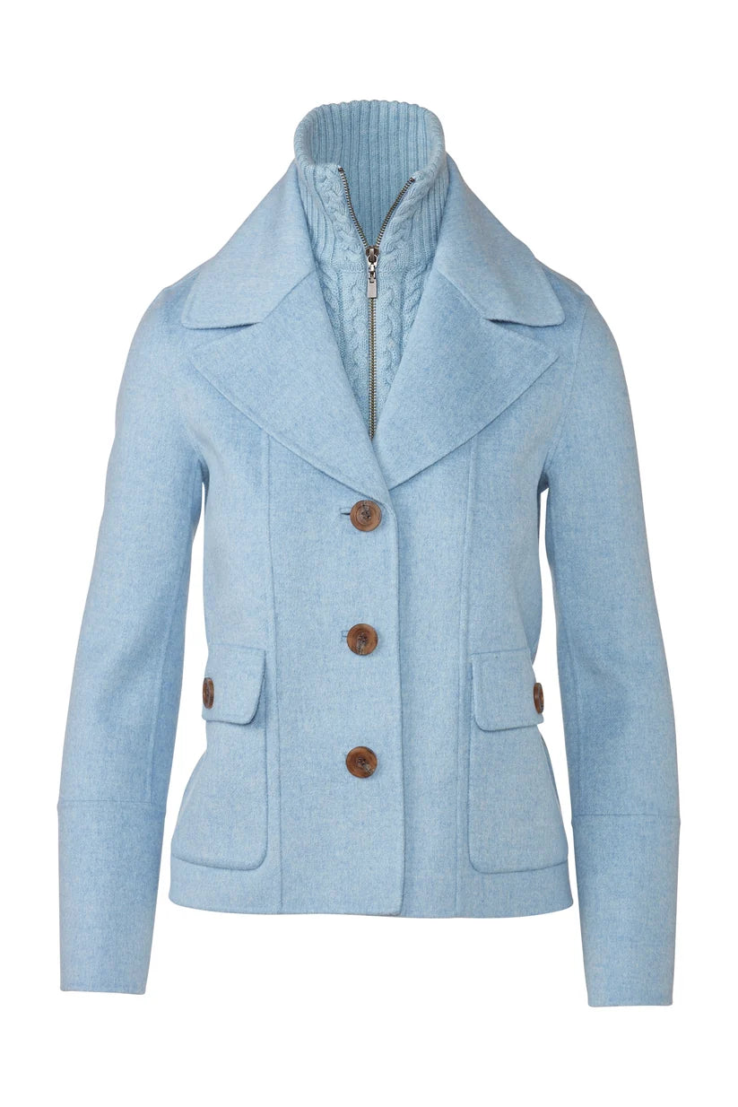 Cable Knit Insert Notch Collar Coat - Horizon