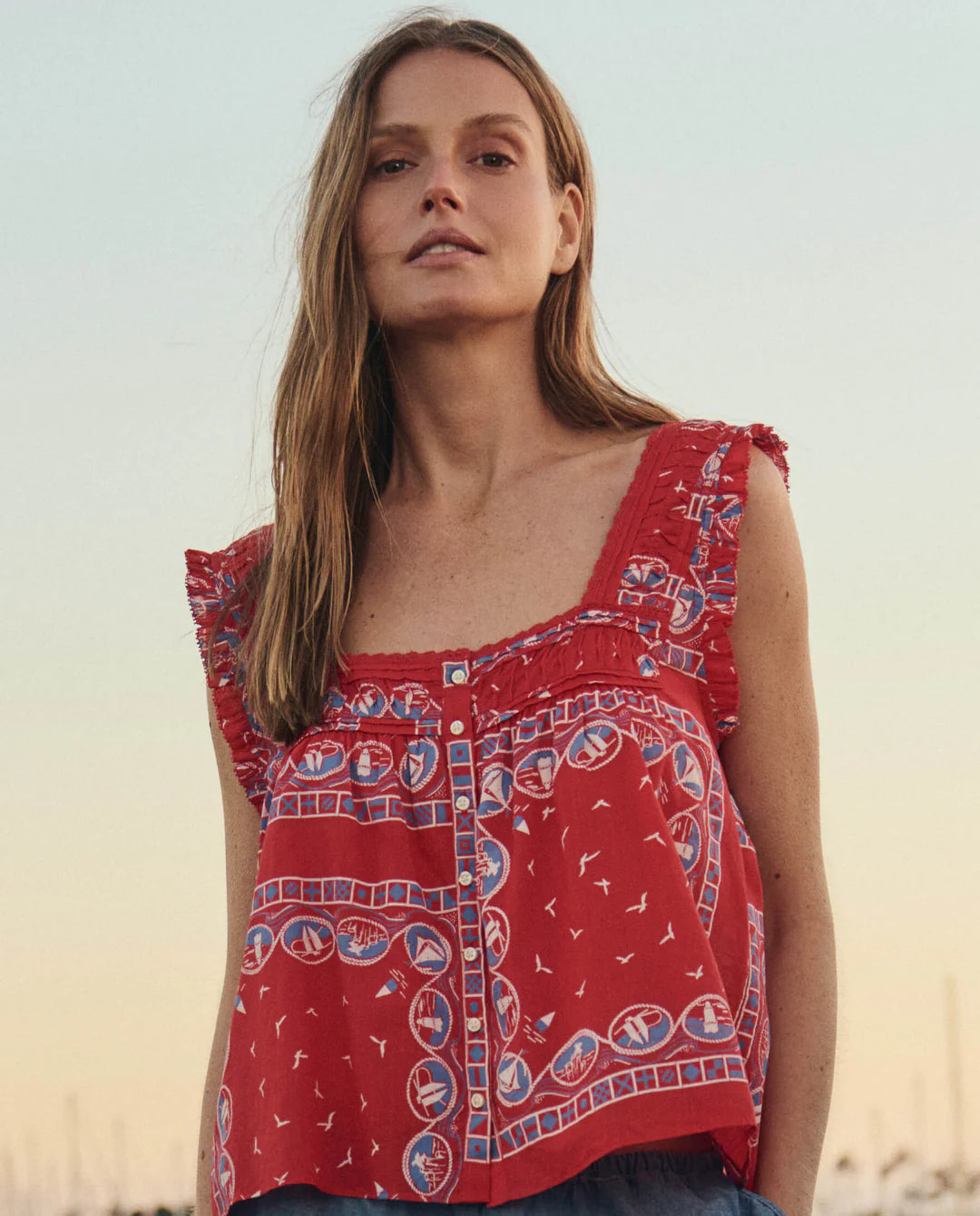 The Victorian Pleat Tank - Red Sailboat Bandana