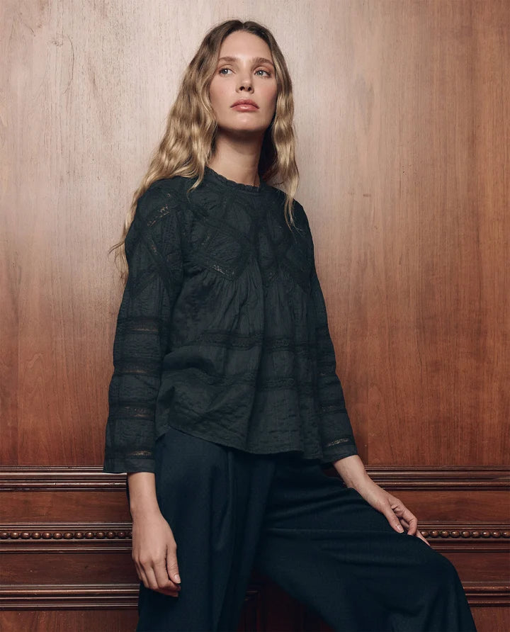The Lattice Lace Victorian Top - Black