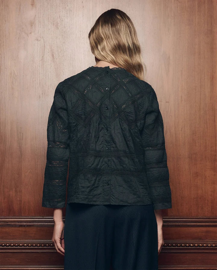 The Lattice Lace Victorian Top - Black