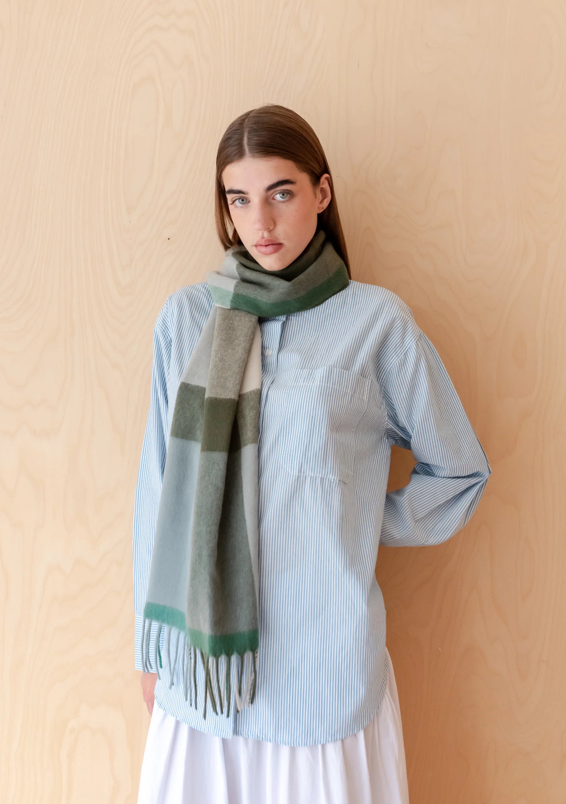 Lambswool Oversized Scarf - Green Block Check