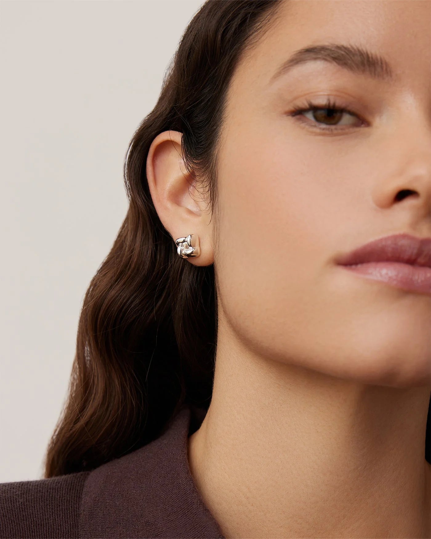 Mini Woven Square Earring - Silver