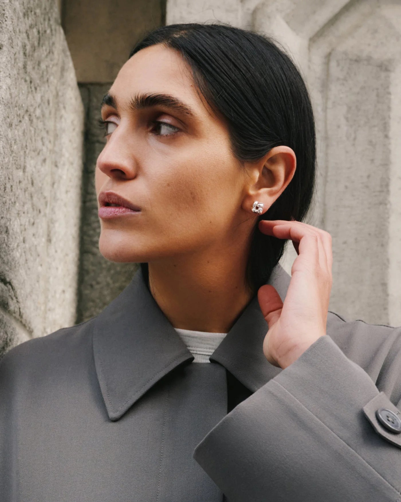 Mini Woven Square Earring - Silver