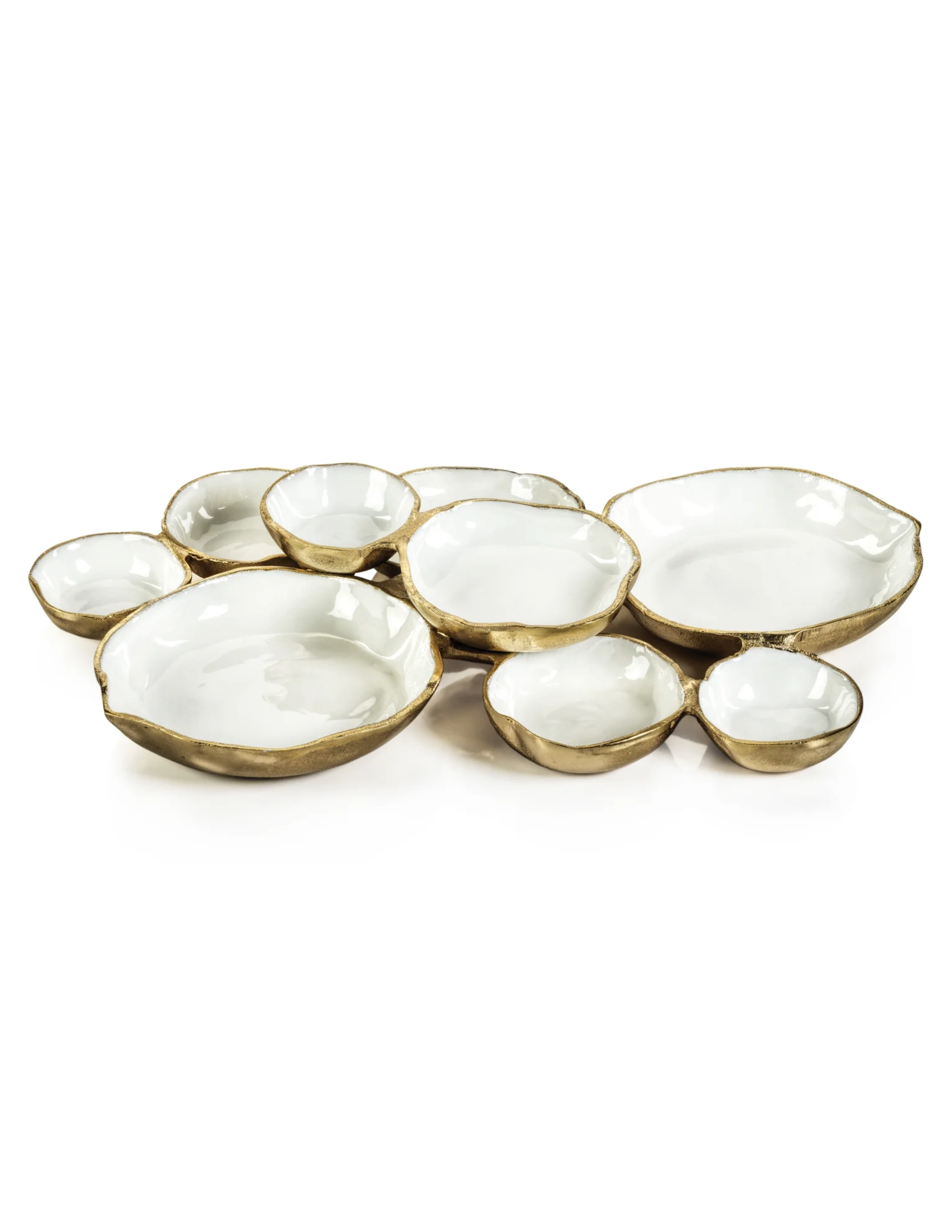 Cluster of Nine Serving Bowls - Gold and White Enamel