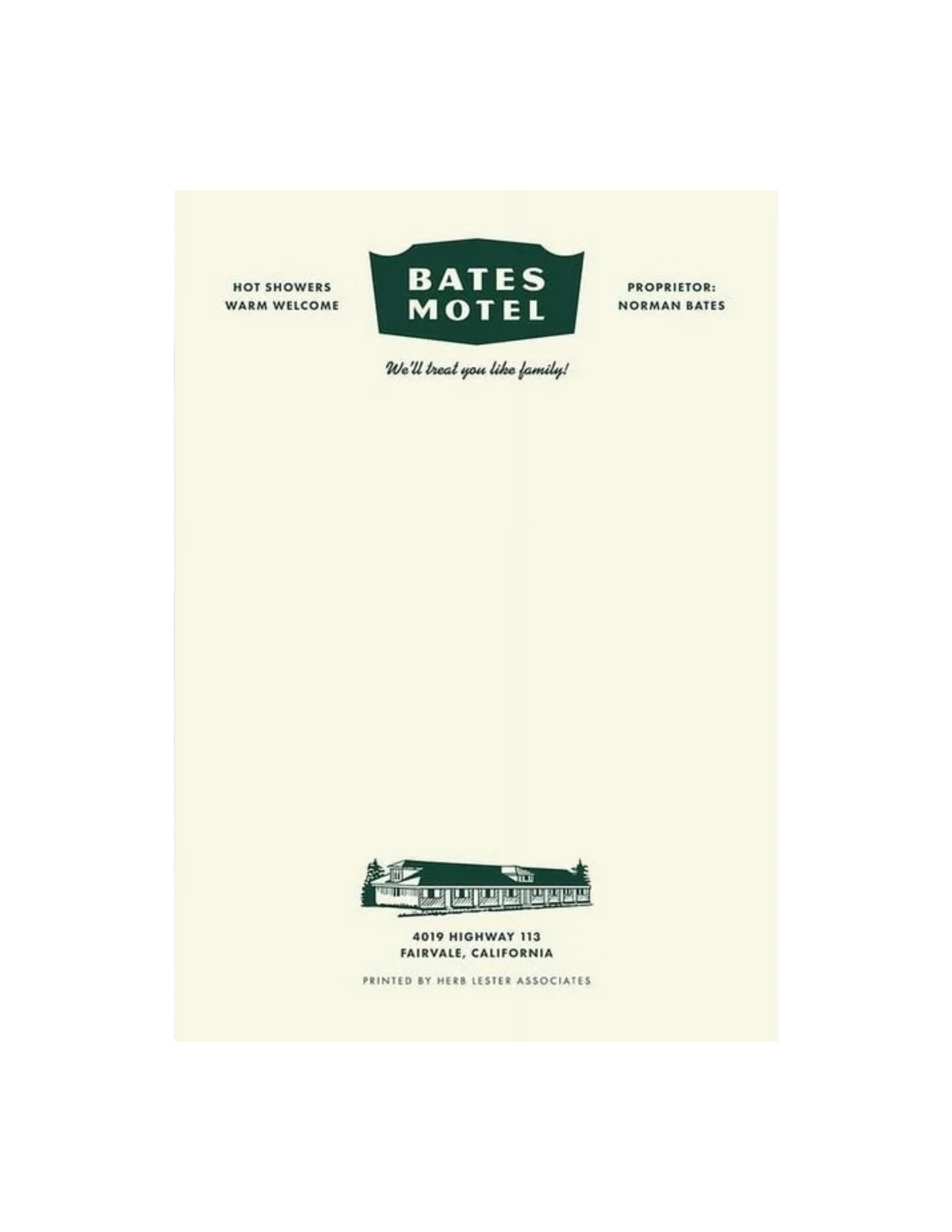 Bates Motel: Fictional Hotel Notepad