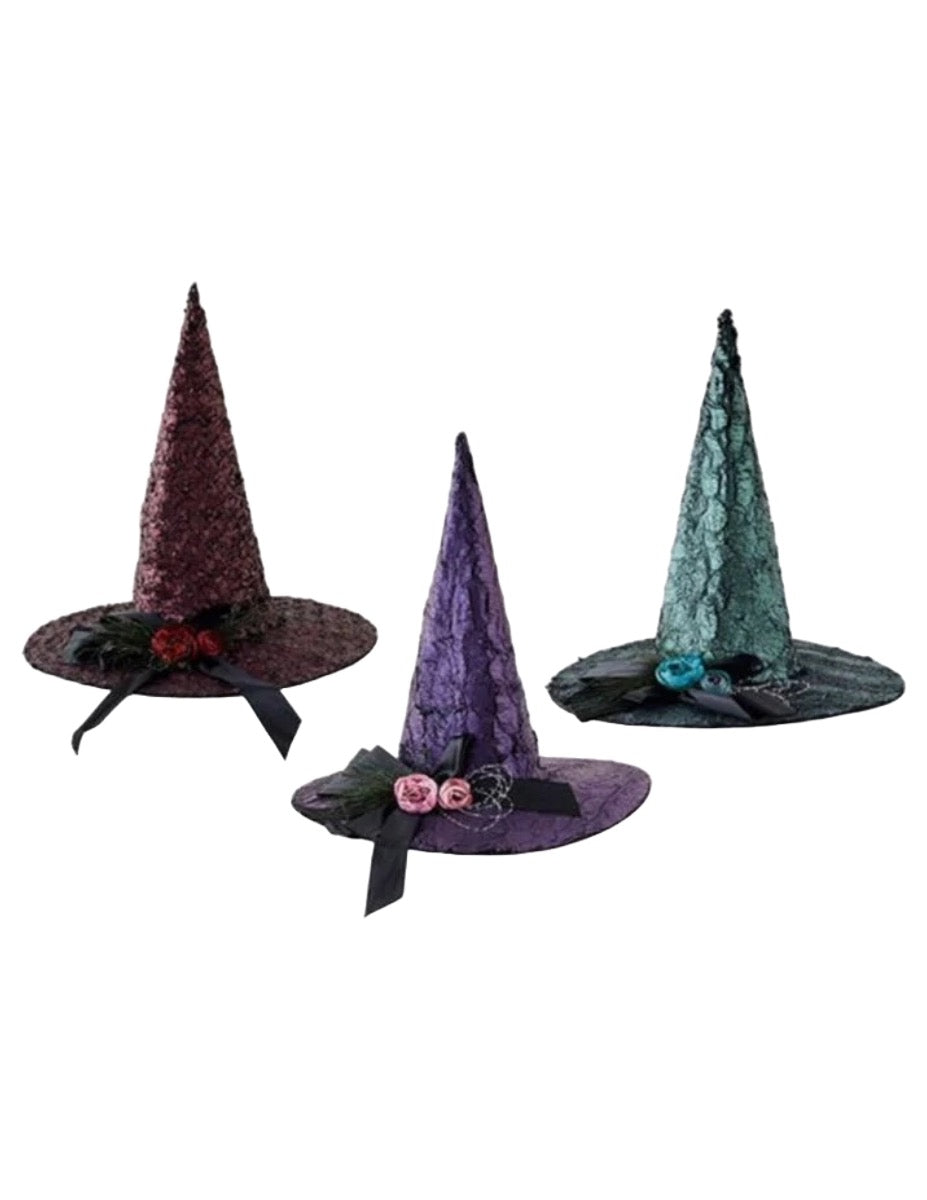 Leatherette Rose Witch Hat - Asst.