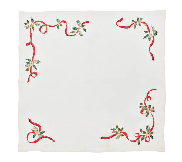 Xmas Ribbon Napkin Set/4 - White, Red & Green