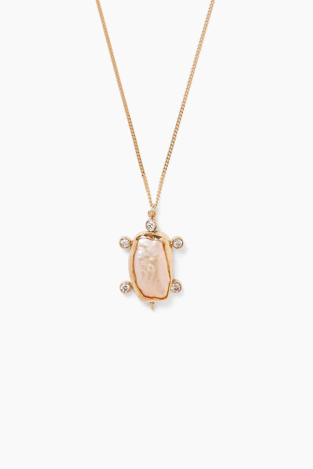 14K Turtle Necklace Peach Pearl