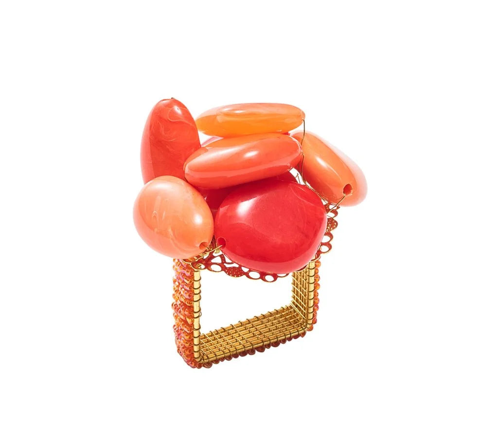 Sea Stone Napkin Ring Set of 4 - Orange