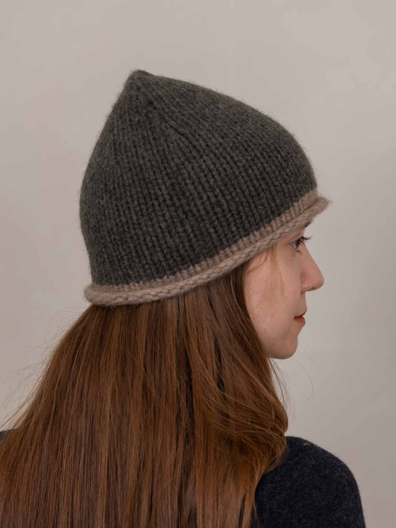 Cottage Hand-Knitted Rolled Edge Beanie - Moss