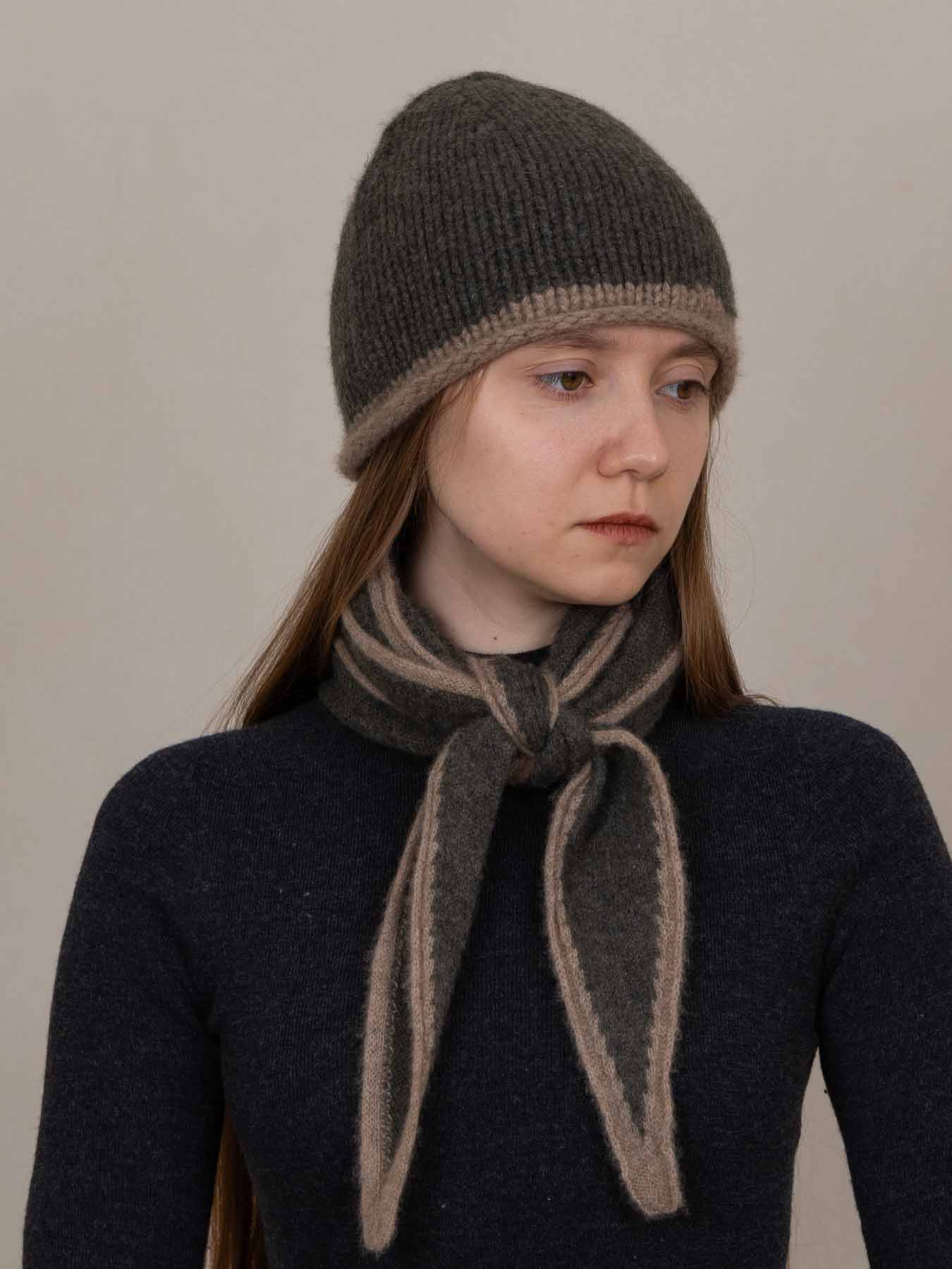 Cottage Hand-Knitted Rolled Edge Beanie - Moss
