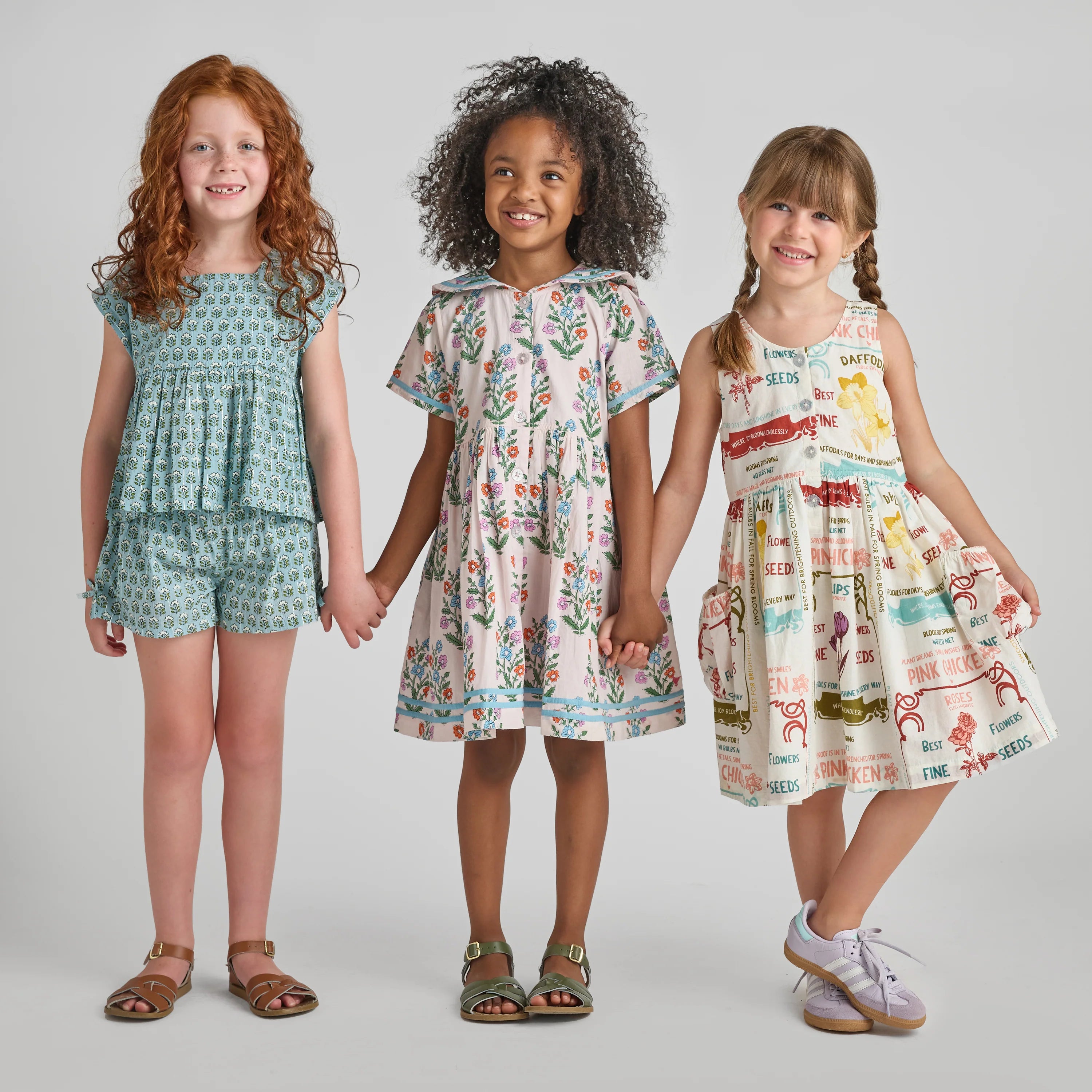 Girls Elowen Dress - Pink Dewdrop Block Print Spring