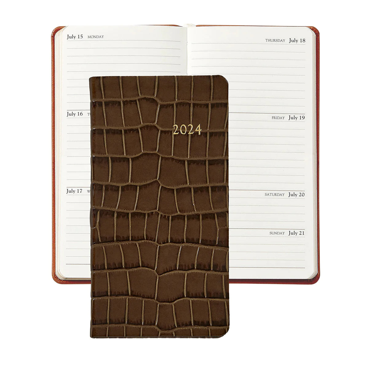 2024 6" Personal Pocket Datebook - Walnut Embossed Croc Leather
