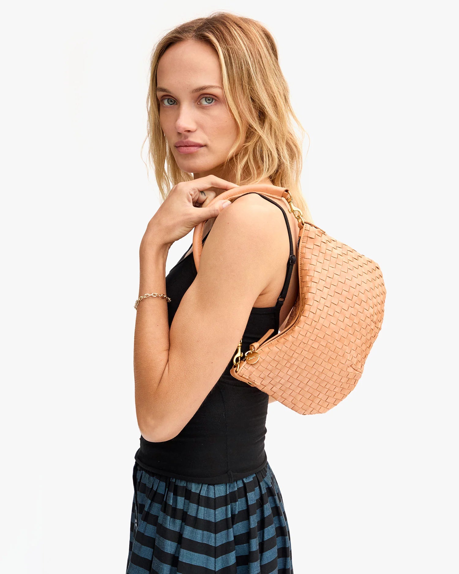 Petite Moyen Messenger - Bisque Woven Checker